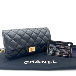 CHANEL  Aged Lambskin Quilted 2.55 Reissue Flap Belt Bag Clutch Black 2018-2019