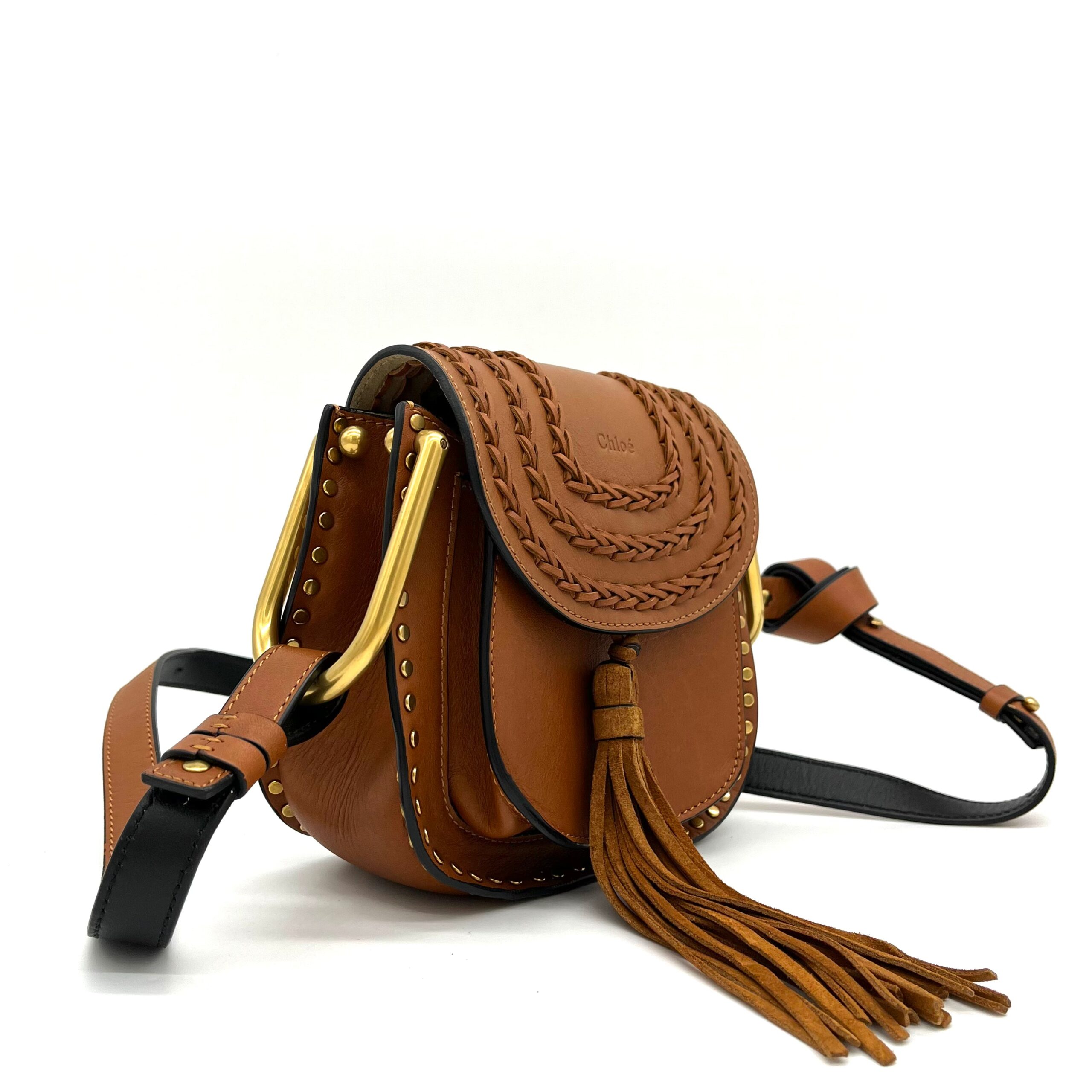 Chloe Calfskin Braided Small Hudson Shoulder Bag Sienna Red