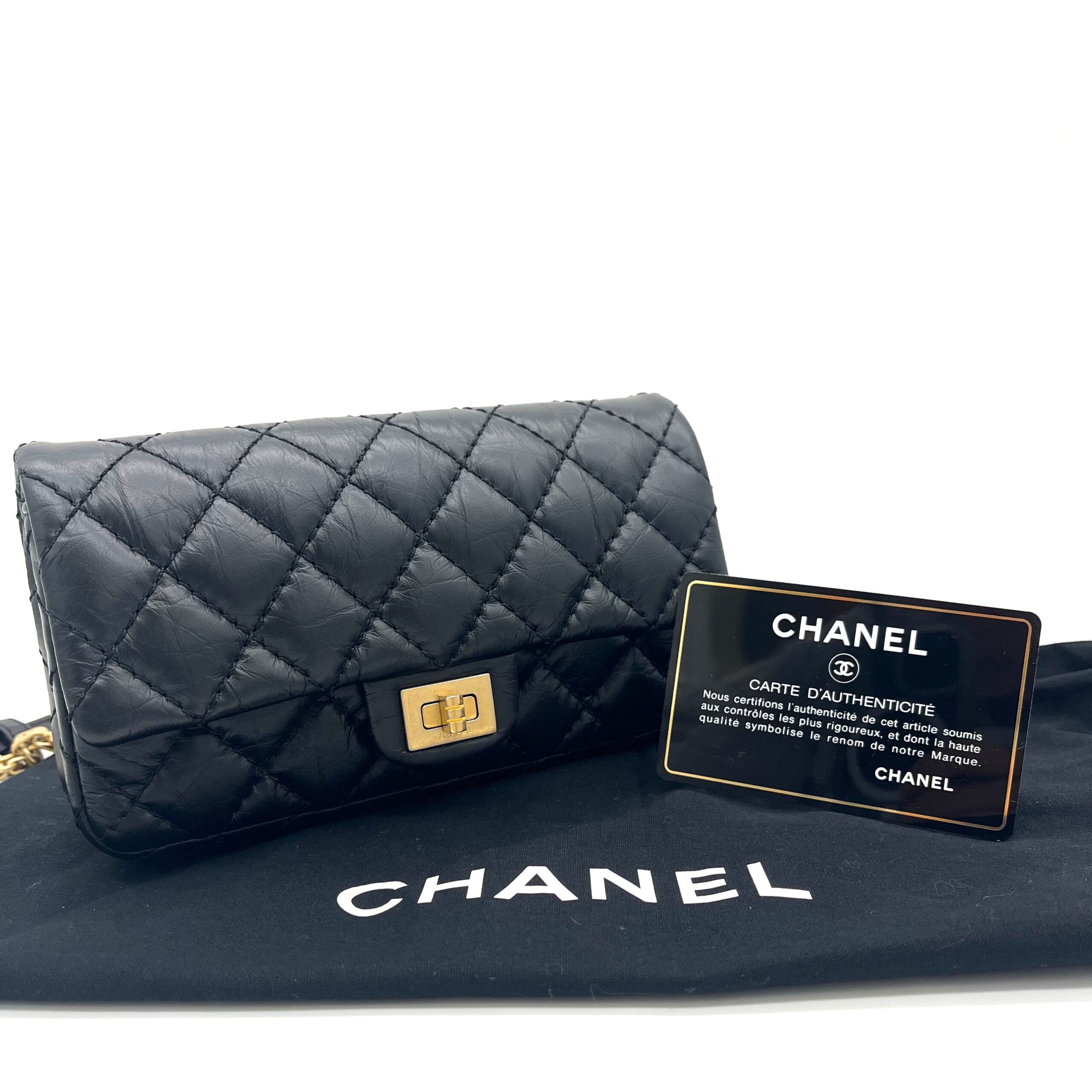 CHANEL Aged Lambskin Quilted 2.55 Reissue Flap Belt Bag Clutch Black 2018-2019