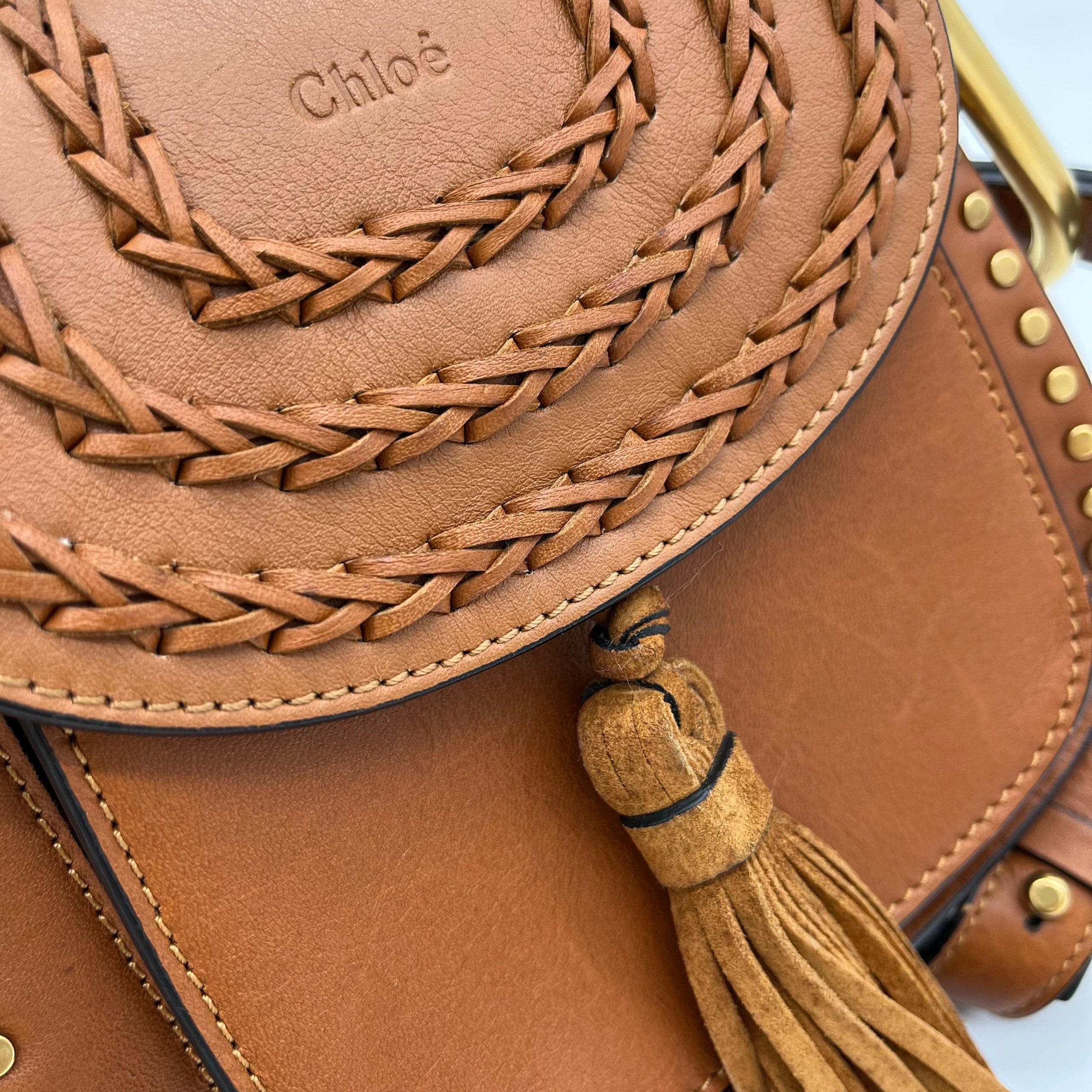 Chloe Calfskin Braided Small Hudson Shoulder Bag Sienna Red