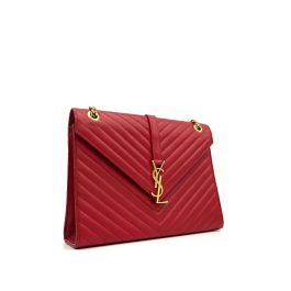 Saint Laurent Grain De Poudre Matelasse Chevron Large Monogram Satchel Lipstick Red 2013