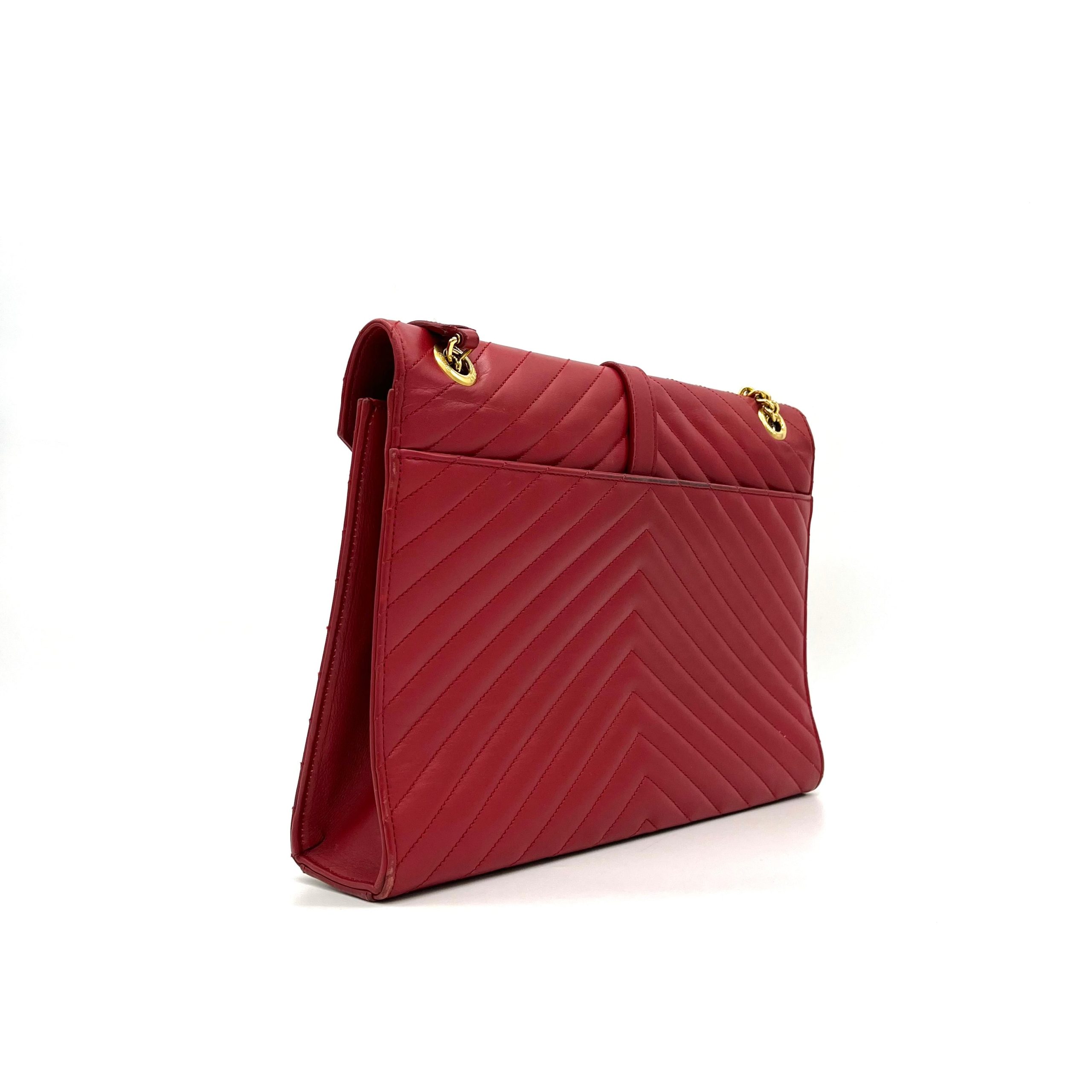Saint Laurent Grain De Poudre Matelasse Chevron Large Monogram Satchel Lipstick Red 2013