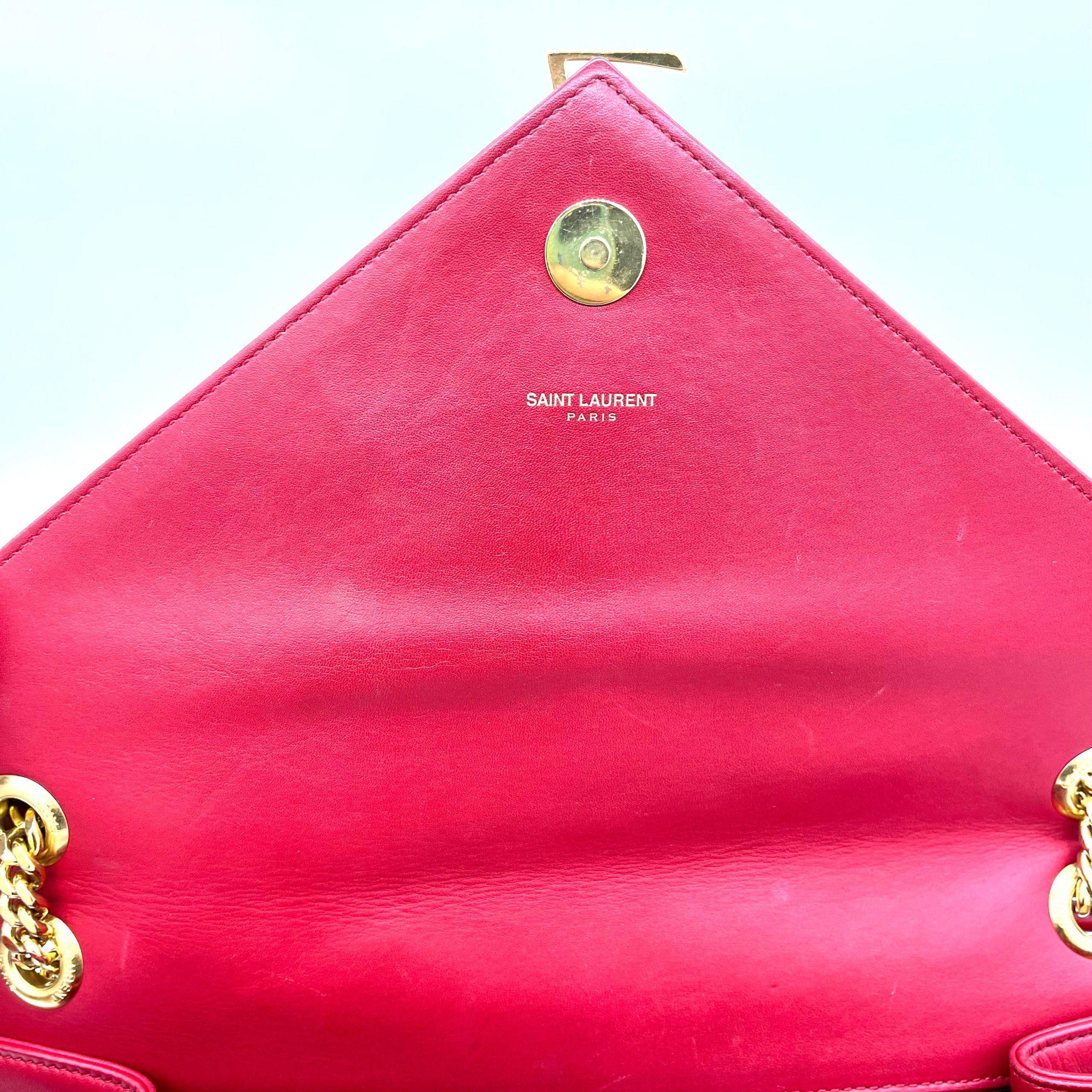 Saint Laurent Grain De Poudre Matelasse Chevron Large Monogram Satchel Lipstick Red 2013