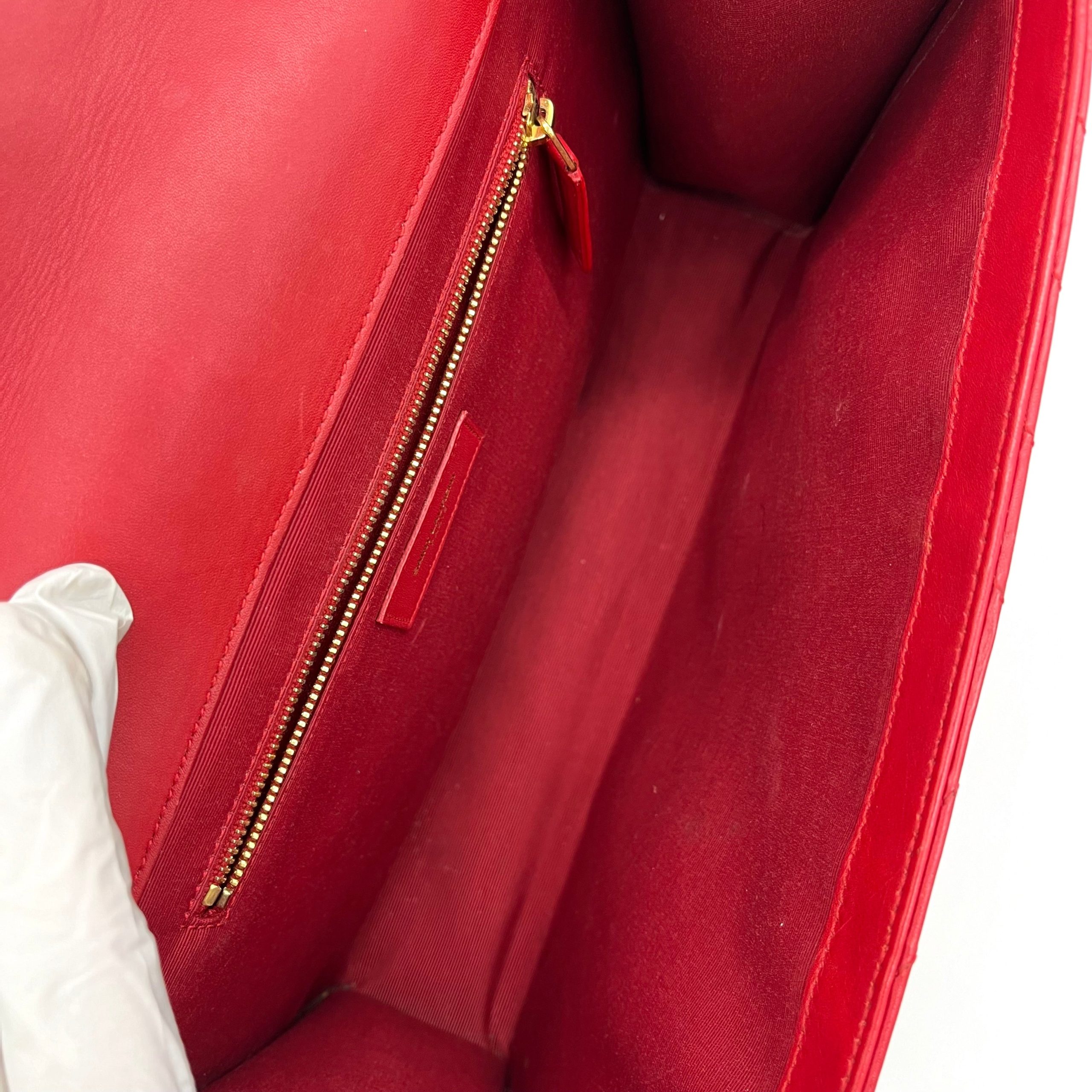 Saint Laurent Grain De Poudre Matelasse Chevron Large Monogram Satchel Lipstick Red 2013