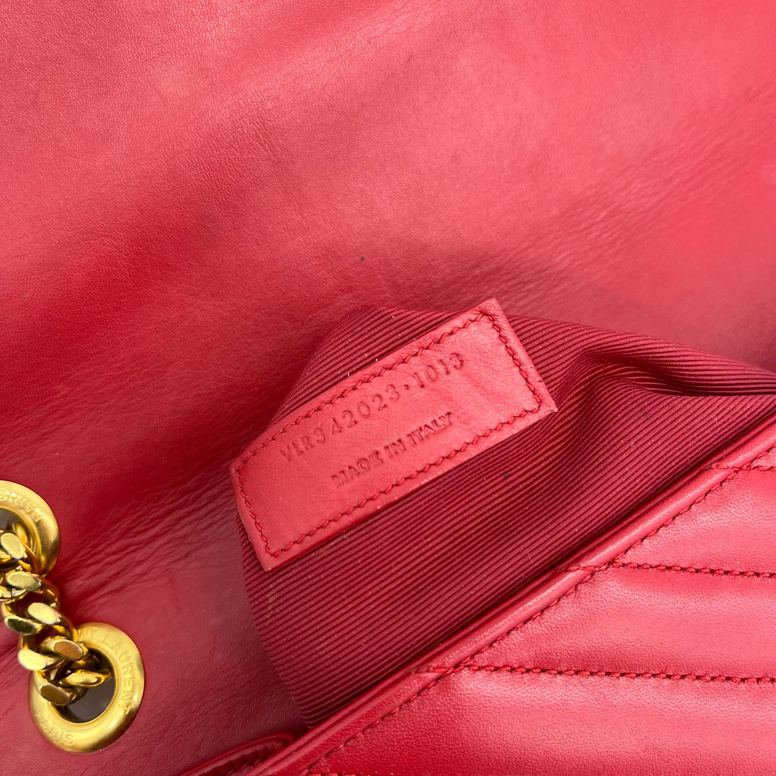 Saint Laurent Grain De Poudre Matelasse Chevron Large Monogram Satchel Lipstick Red 2013