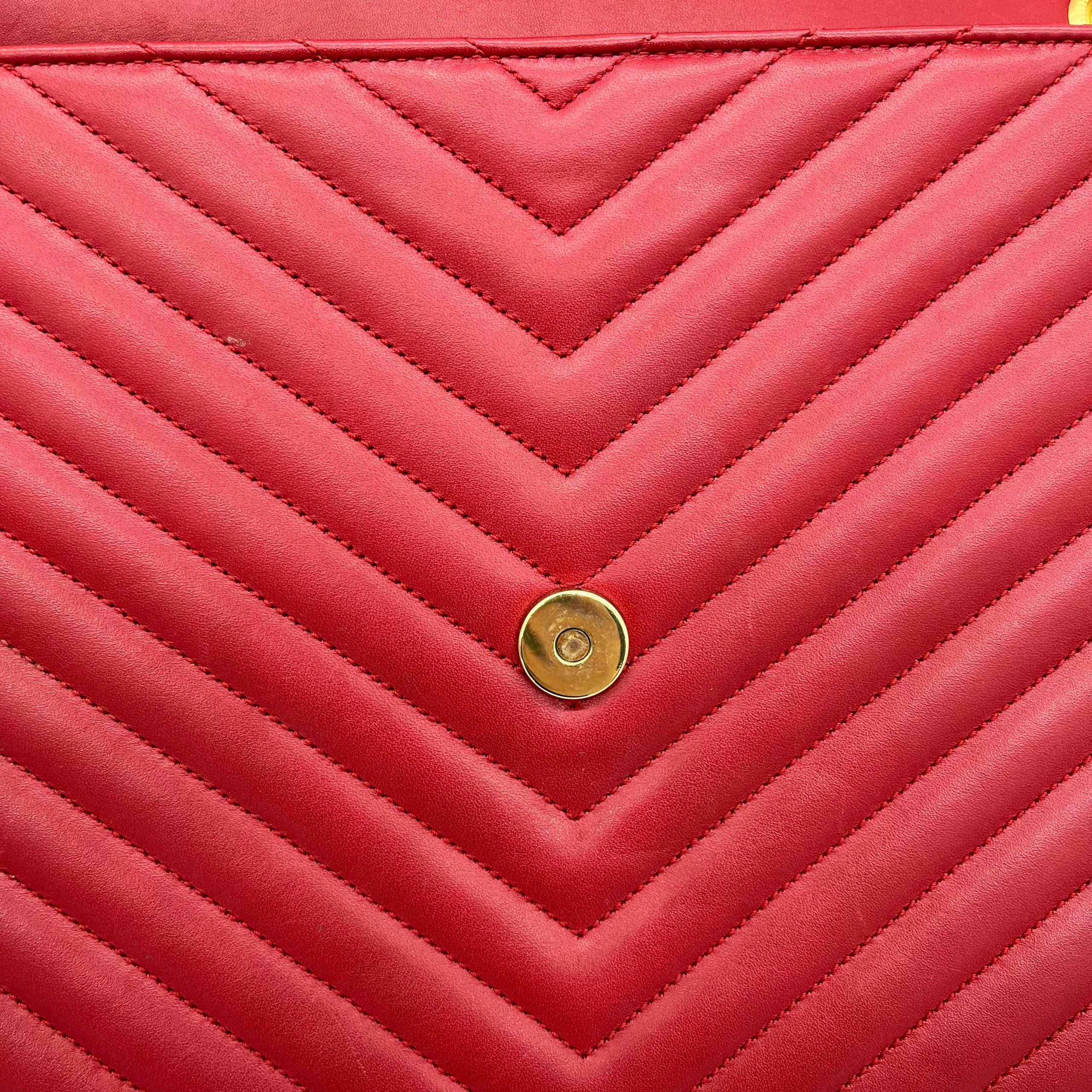 Saint Laurent Grain De Poudre Matelasse Chevron Large Monogram Satchel Lipstick Red 2013