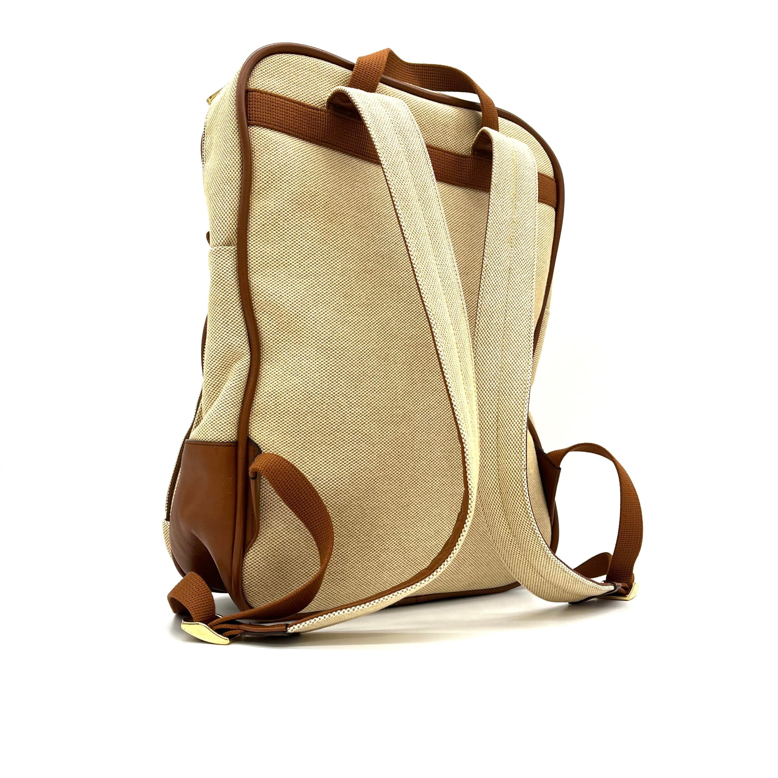Gucci Vintage Canvas Calfskin Web Backpack Sand Light Cuir