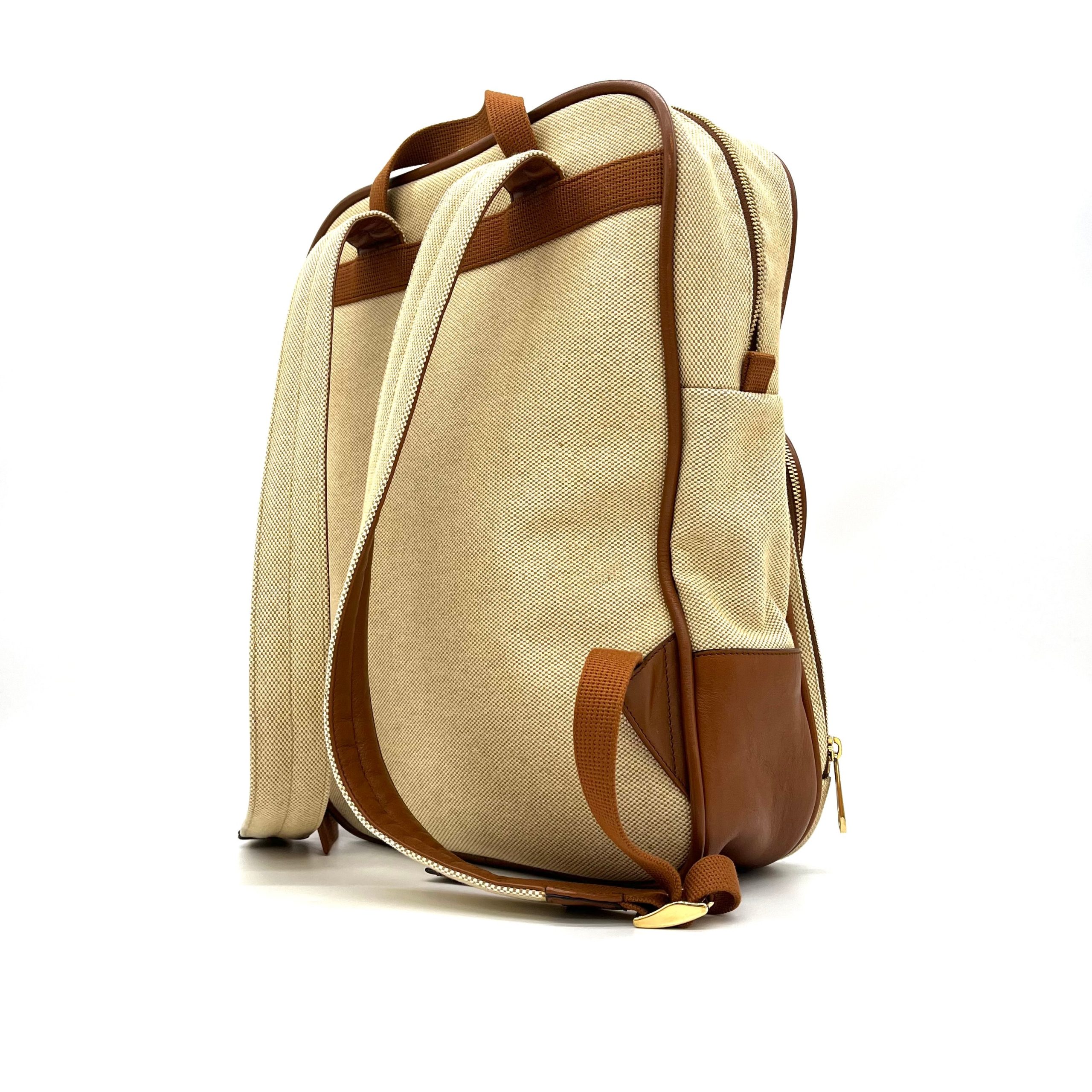 Gucci Vintage Canvas Calfskin Web Backpack Sand Light Cuir