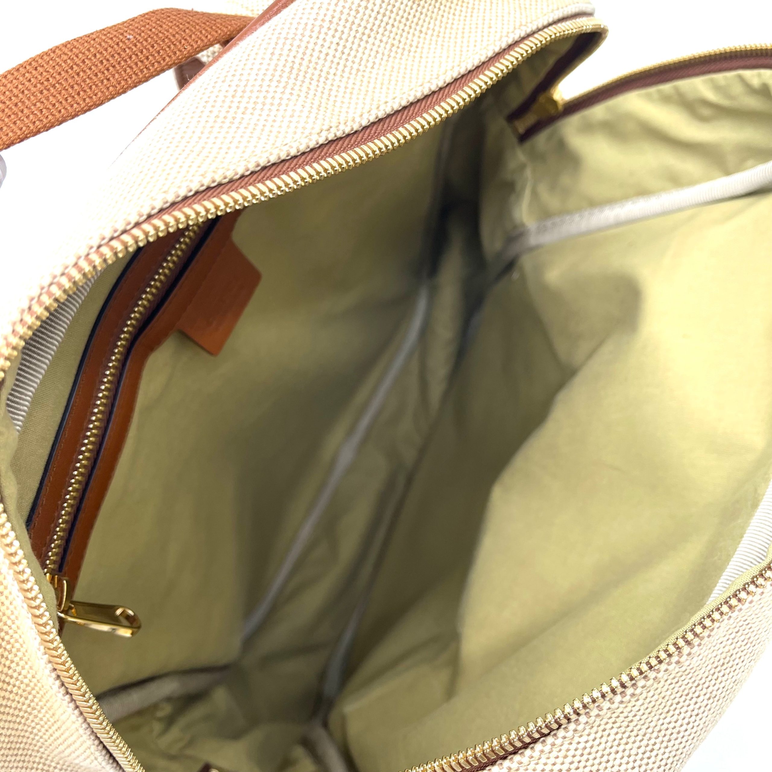 Gucci Vintage Canvas Calfskin Web Backpack Sand Light Cuir