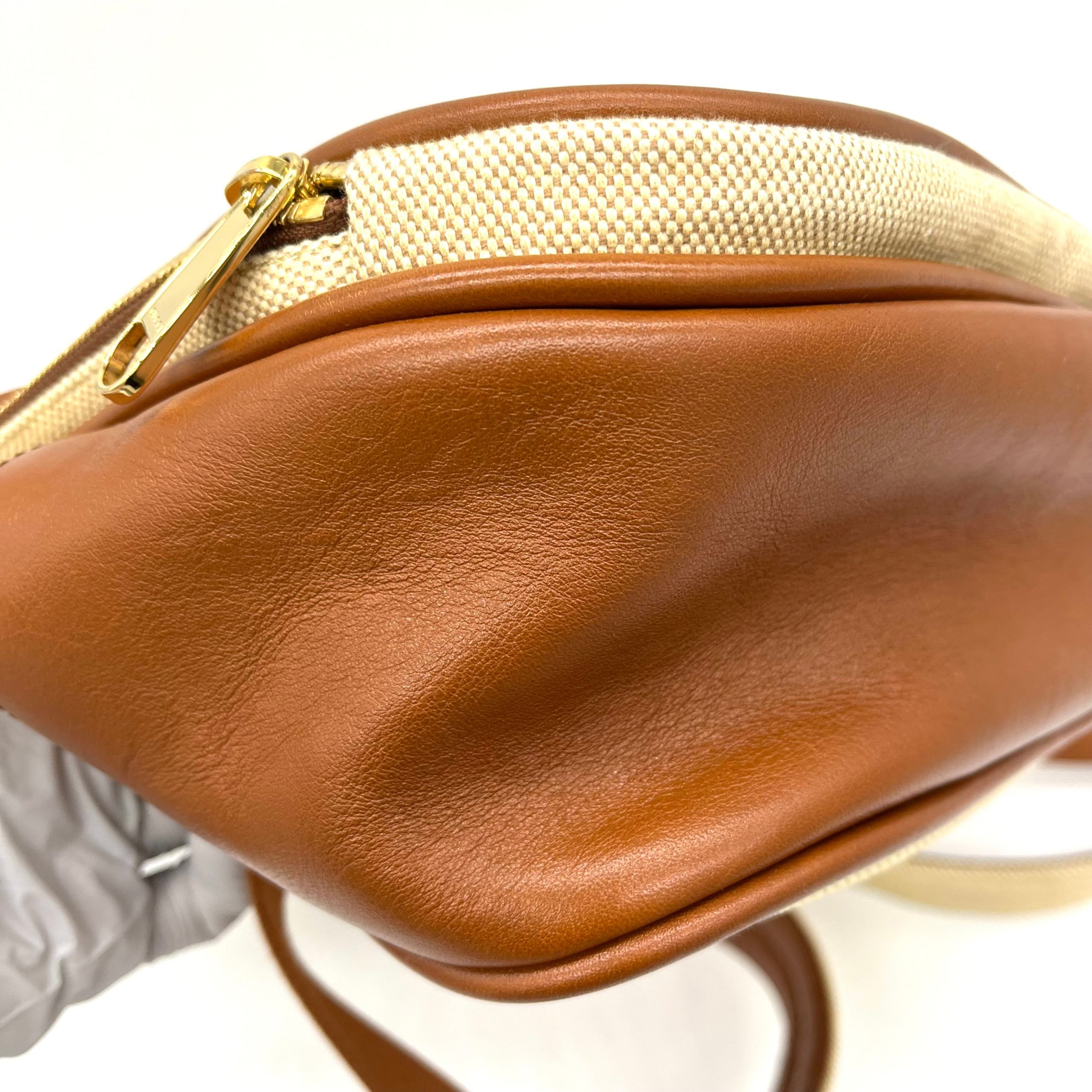 Gucci Vintage Canvas Calfskin Web Backpack Sand Light Cuir