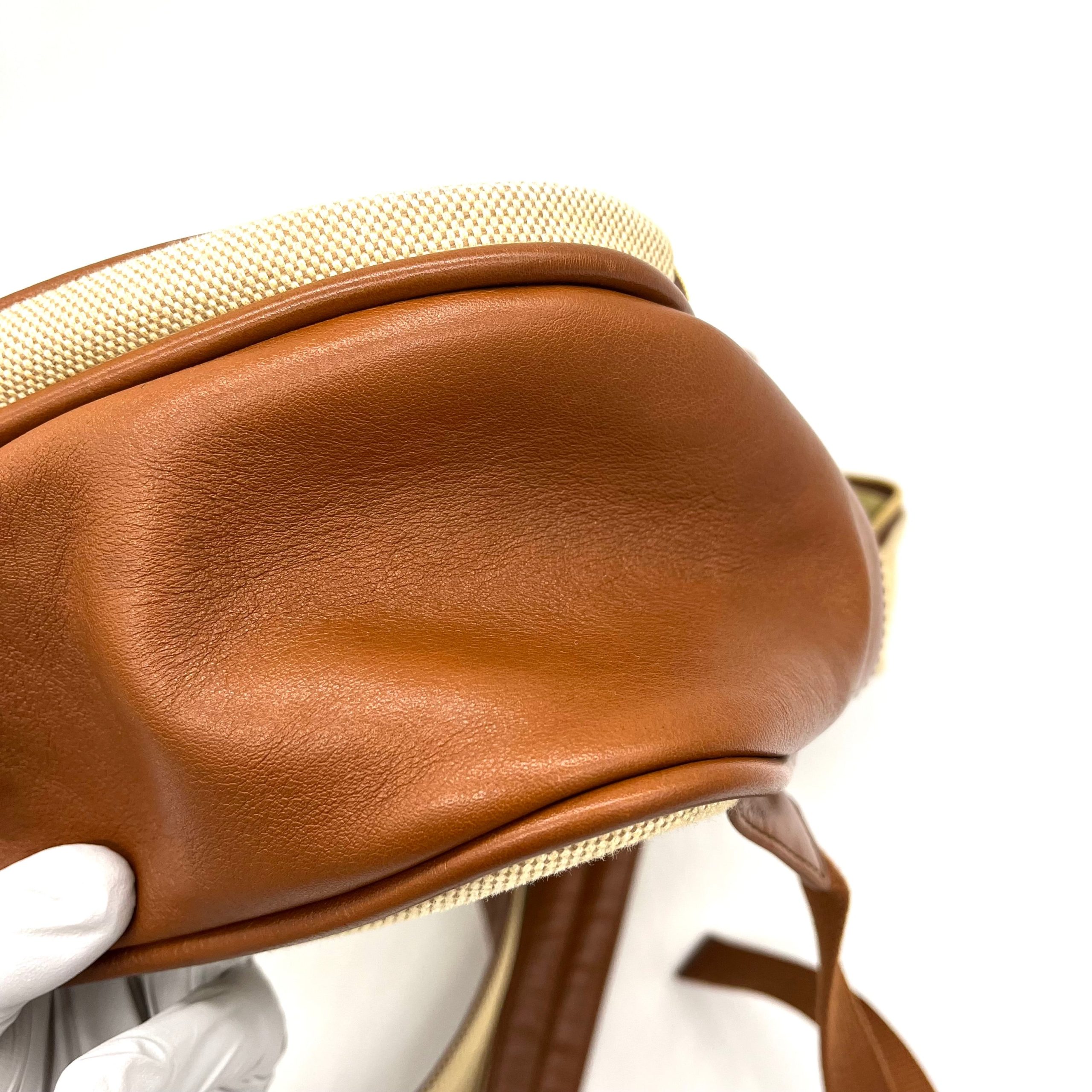 Gucci Vintage Canvas Calfskin Web Backpack Sand Light Cuir