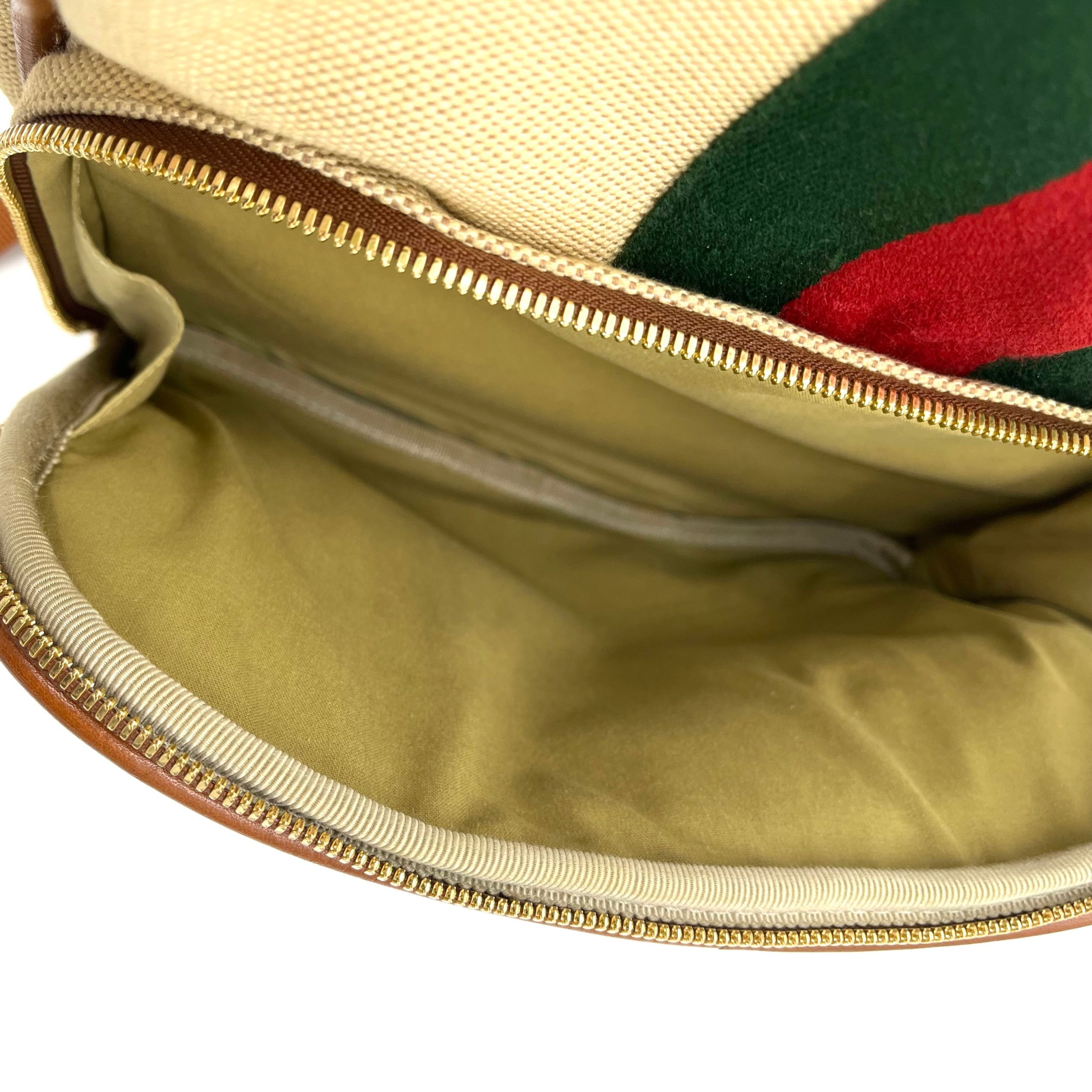 Gucci Vintage Canvas Calfskin Web Backpack Sand Light Cuir