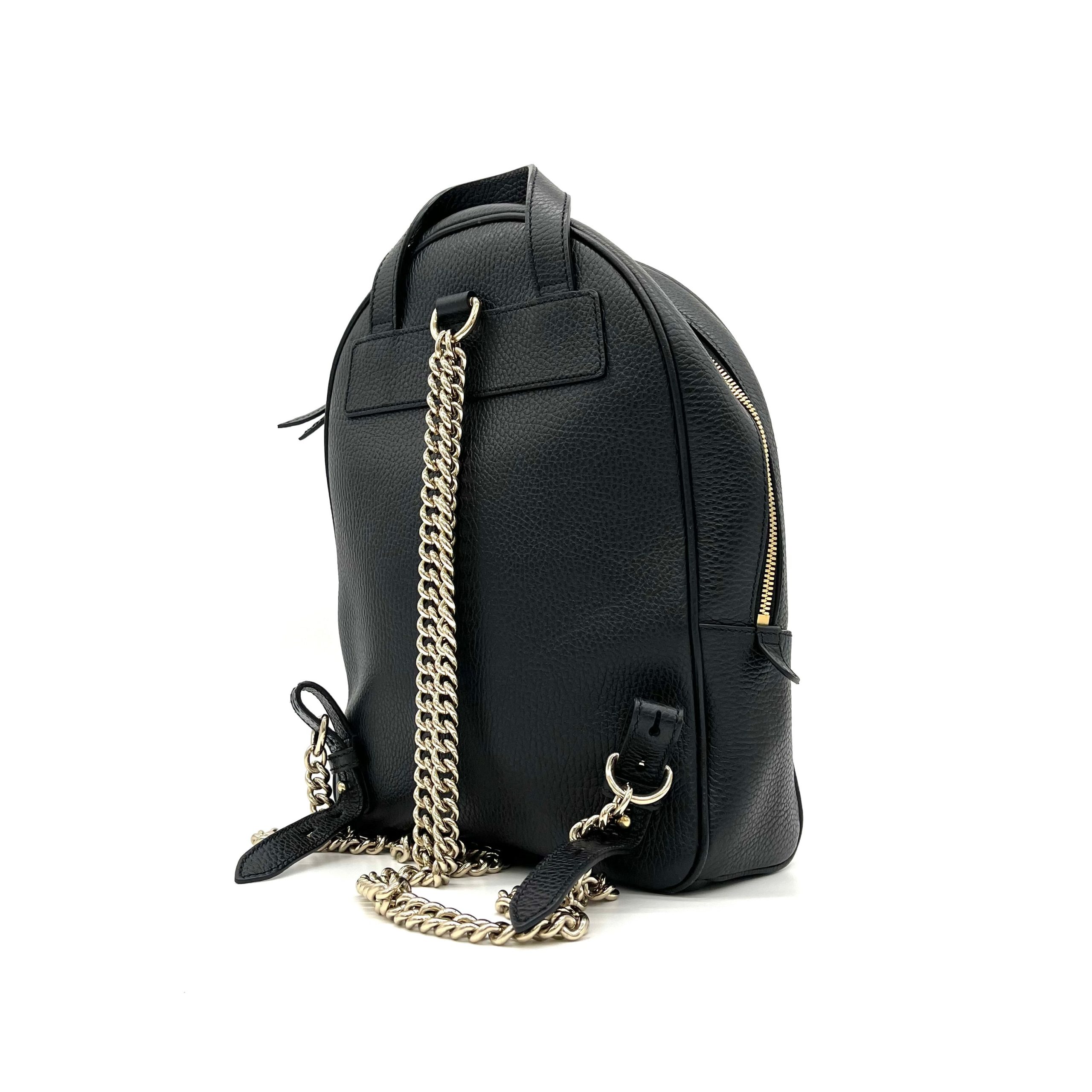 Gucci  Pebbled Calfskin Soho Chain Backpack Black