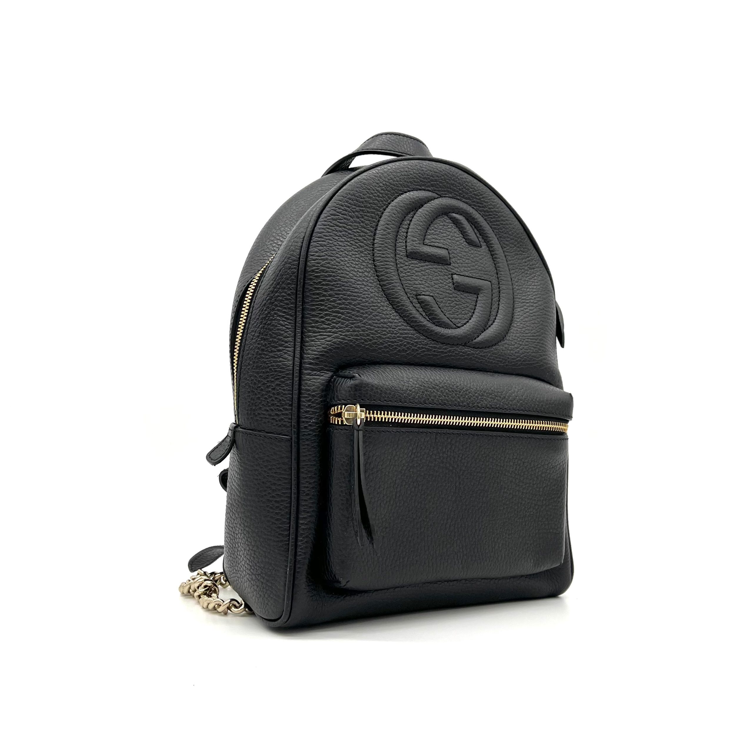 Gucci  Pebbled Calfskin Soho Chain Backpack Black