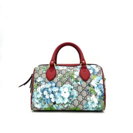 Gucci GG Supreme Monogram Blooms Small Boston Beige Blue Navy Hibiscus Red