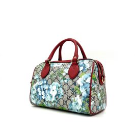 Gucci GG Supreme Monogram Blooms Small Boston Beige Blue Navy Hibiscus Red