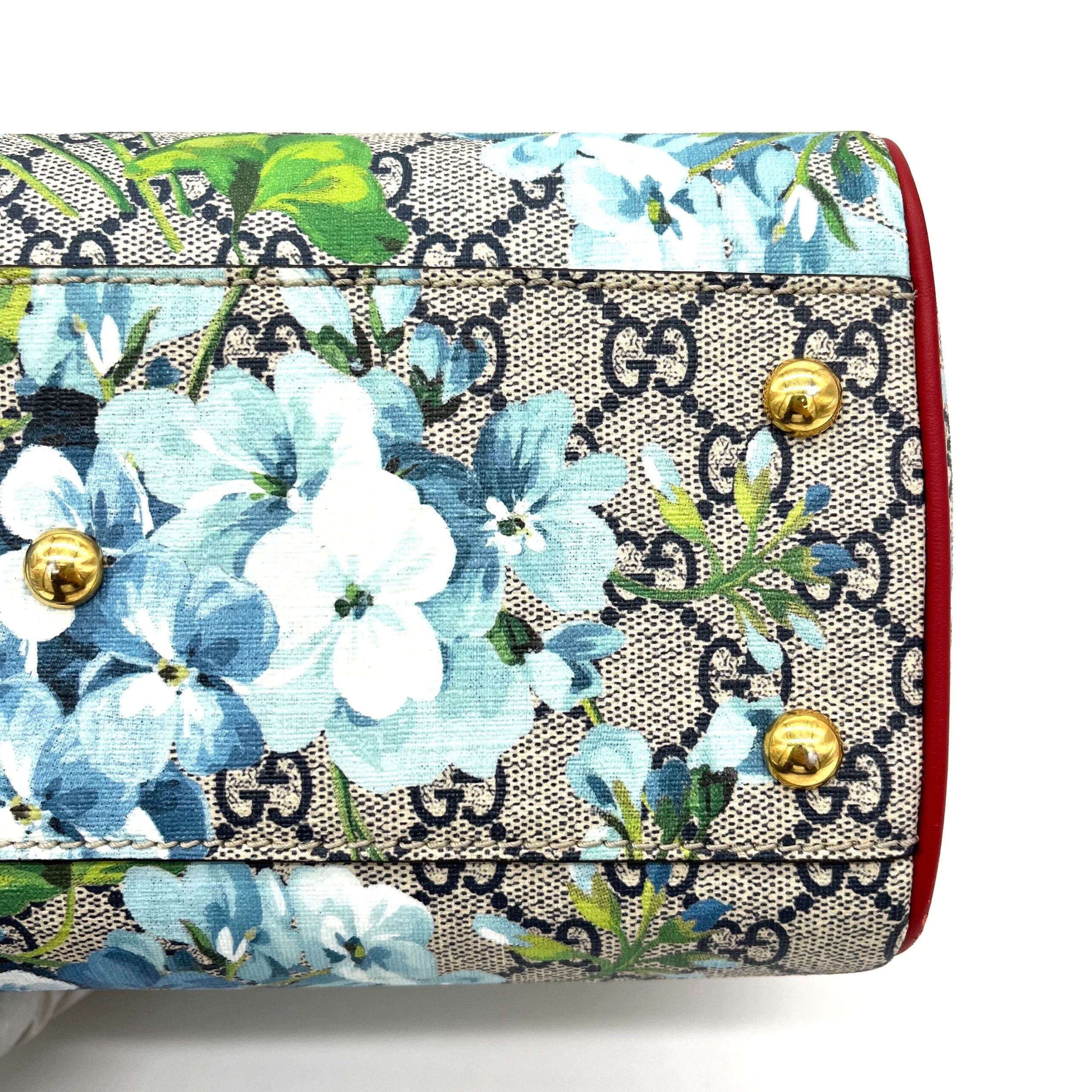 Gucci GG Supreme Monogram Blooms Small Boston Beige Blue Navy Hibiscus Red