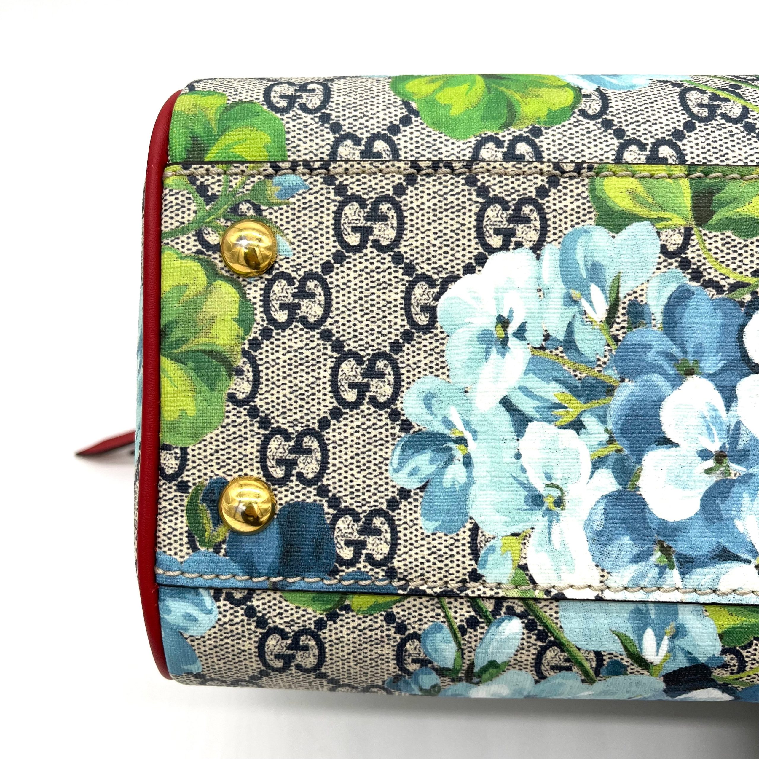 Gucci GG Supreme Monogram Blooms Small Boston Beige Blue Navy Hibiscus Red