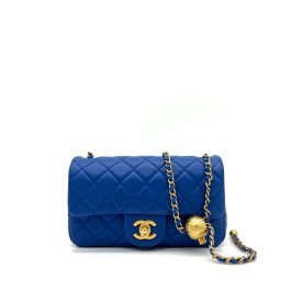 Chanel Lambskin Quilted Pearl Crush Mini Rectangular Flap Blue