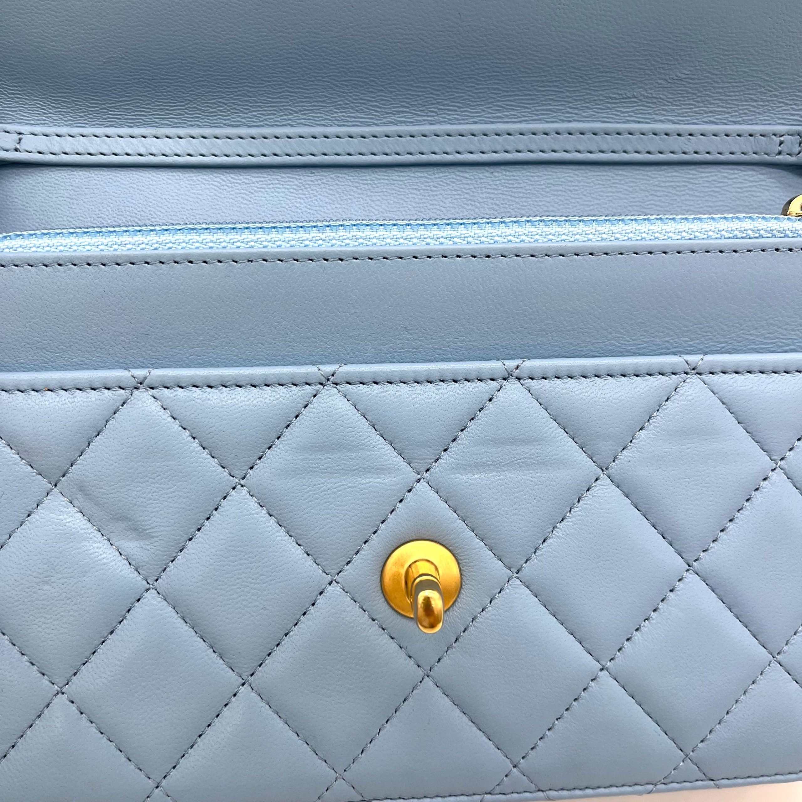 Chanel  Lambskin Quilted Pearl Crush Mini Rectangular Flap Light Blue