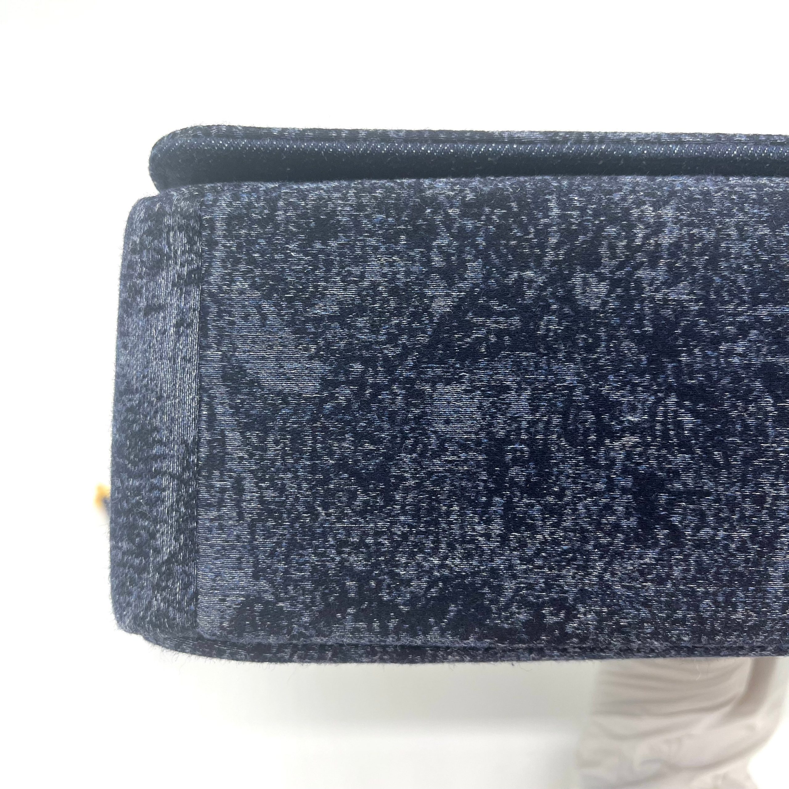 CHRISTIAN DIOR Navy Floral Denim Medium Caro Chain Bag