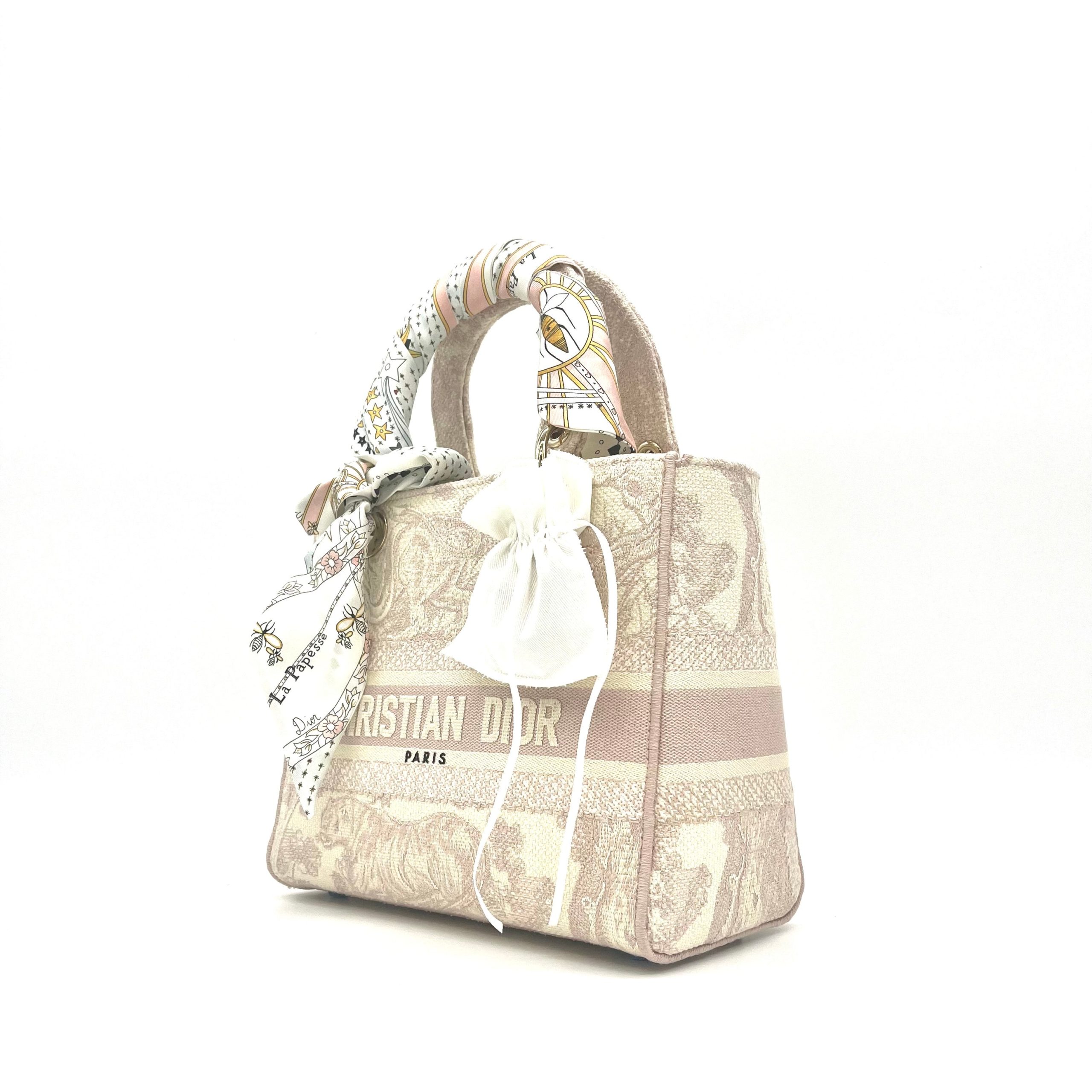 Christian Dior Canvas Toile De Jouy Reverse Embroidered Medium Lady D-Lite Rose