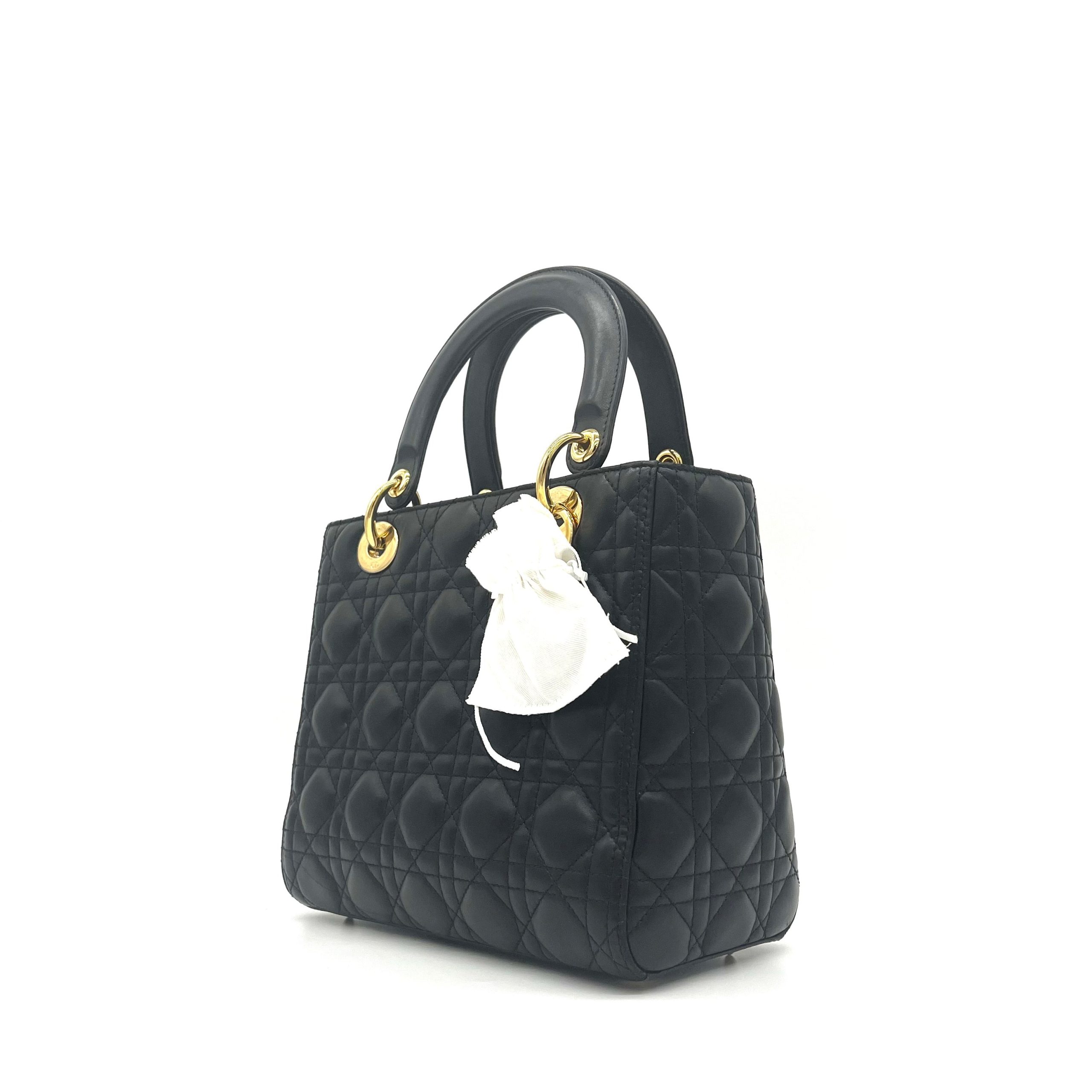 Christian Dior Lambskin Cannage Medium Lady Dior Black
