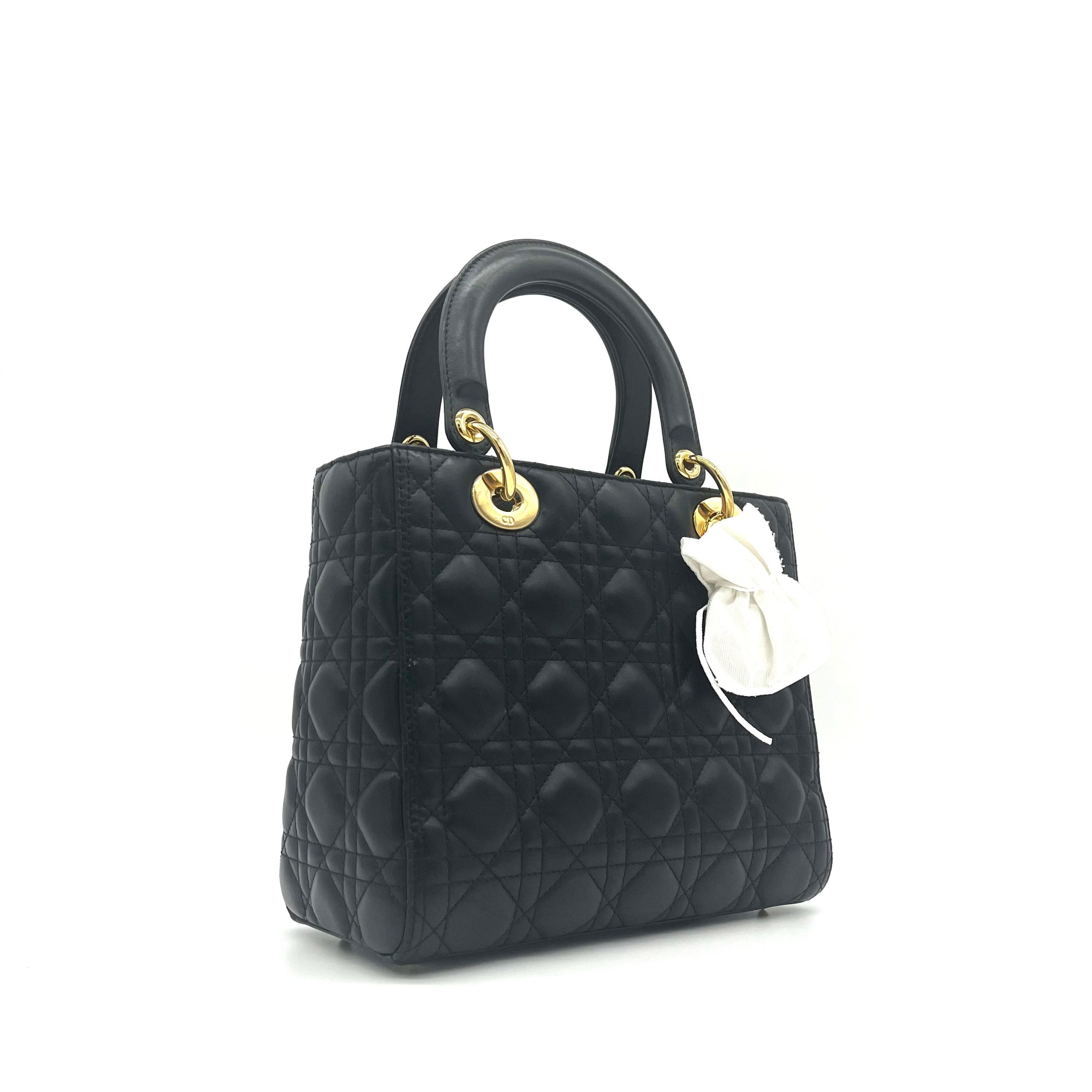 Christian Dior Lambskin Cannage Medium Lady Dior Black