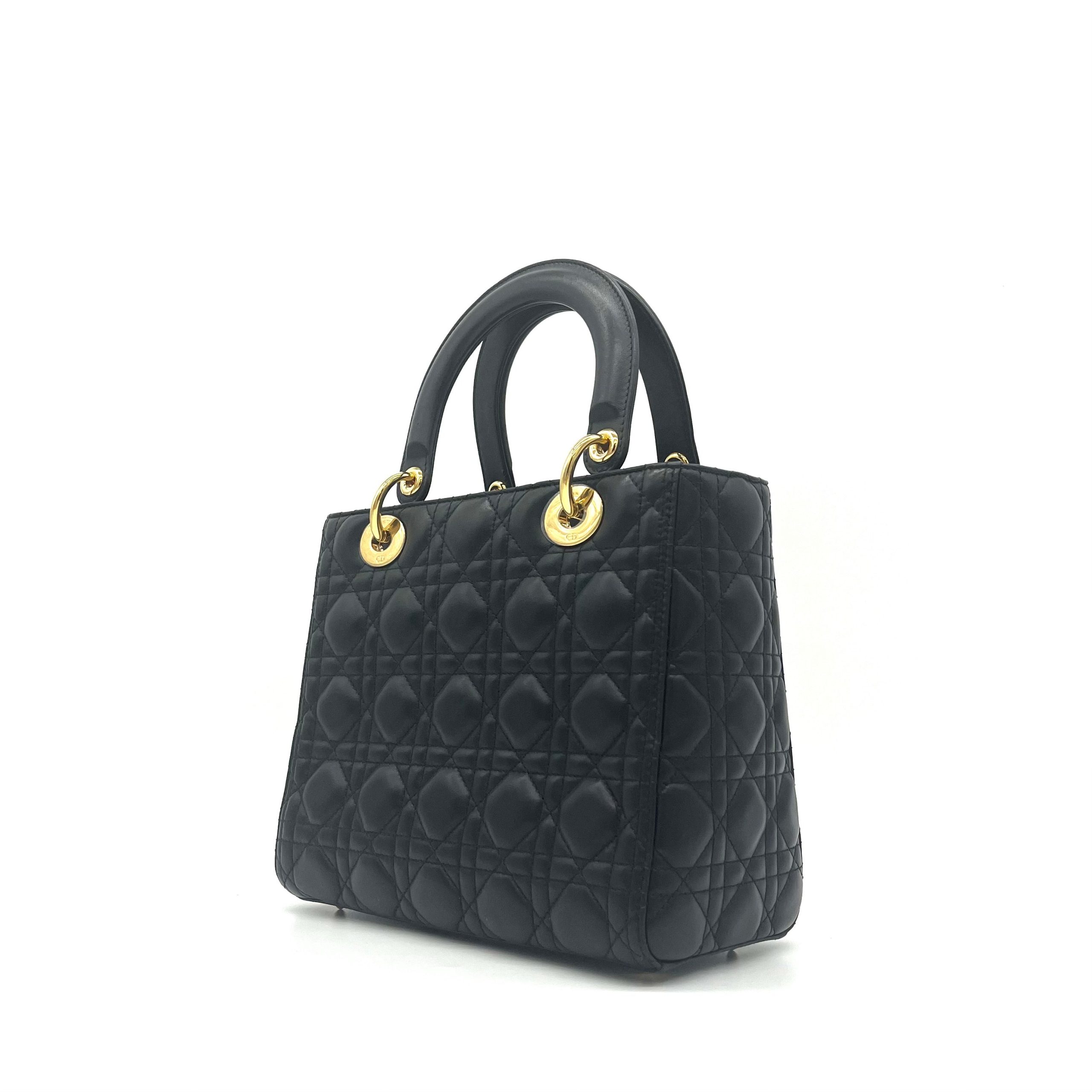 Christian Dior Lambskin Cannage Medium Lady Dior Black
