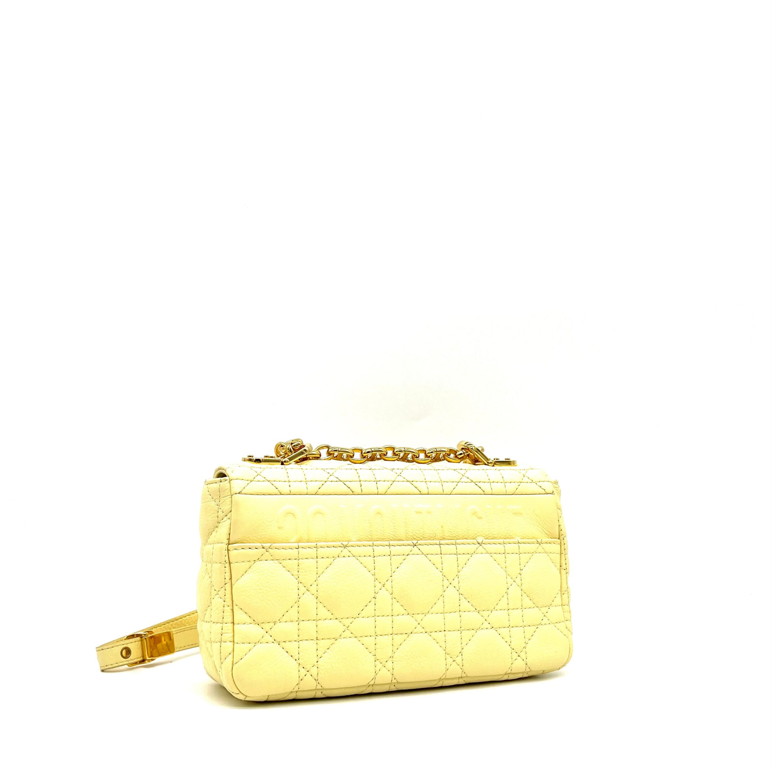 Christian Dior Calfskin Cannage Small Caro Bag Pale Yellow