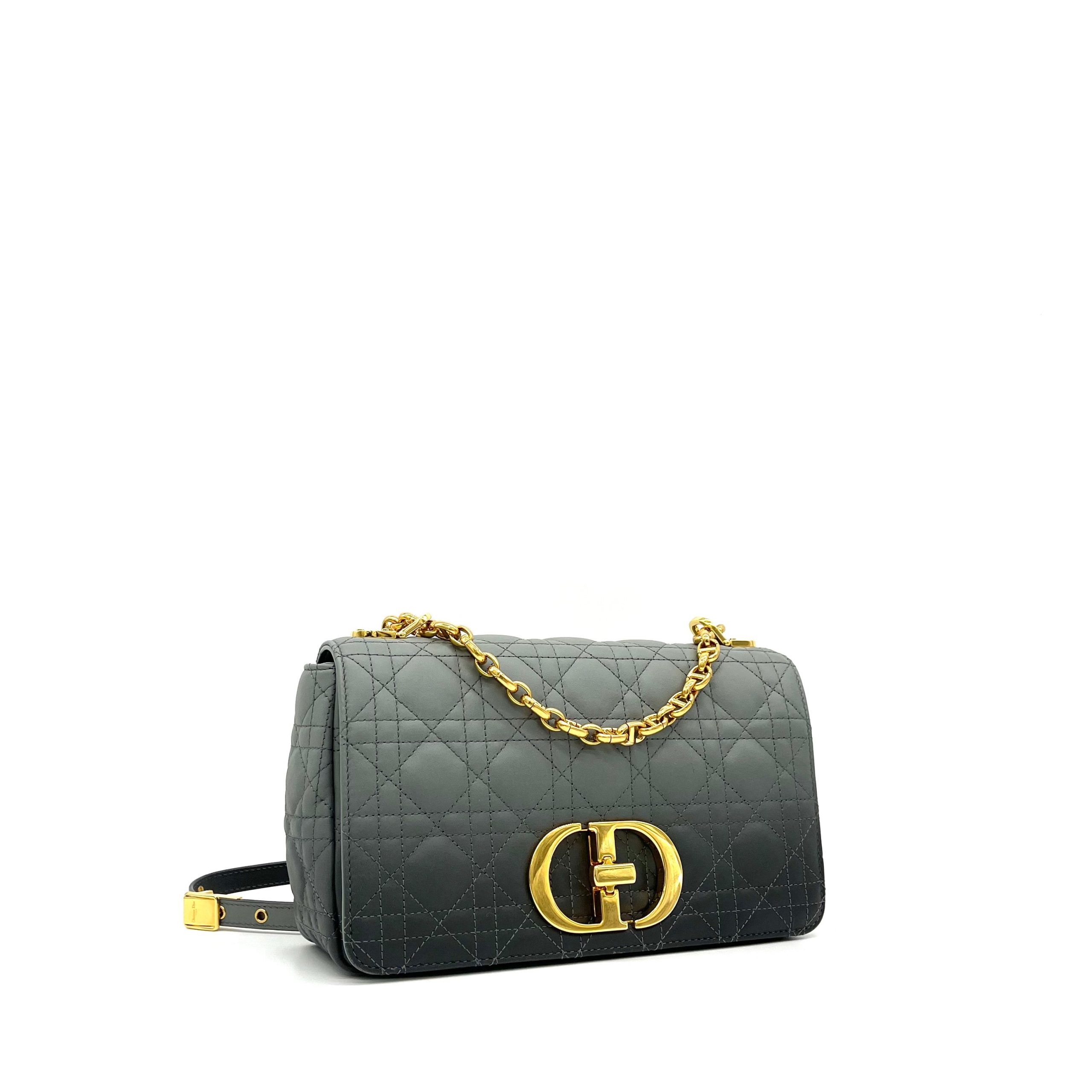 Christian Dior Lambskin Cannage Medium Caro Bag Grey Stone