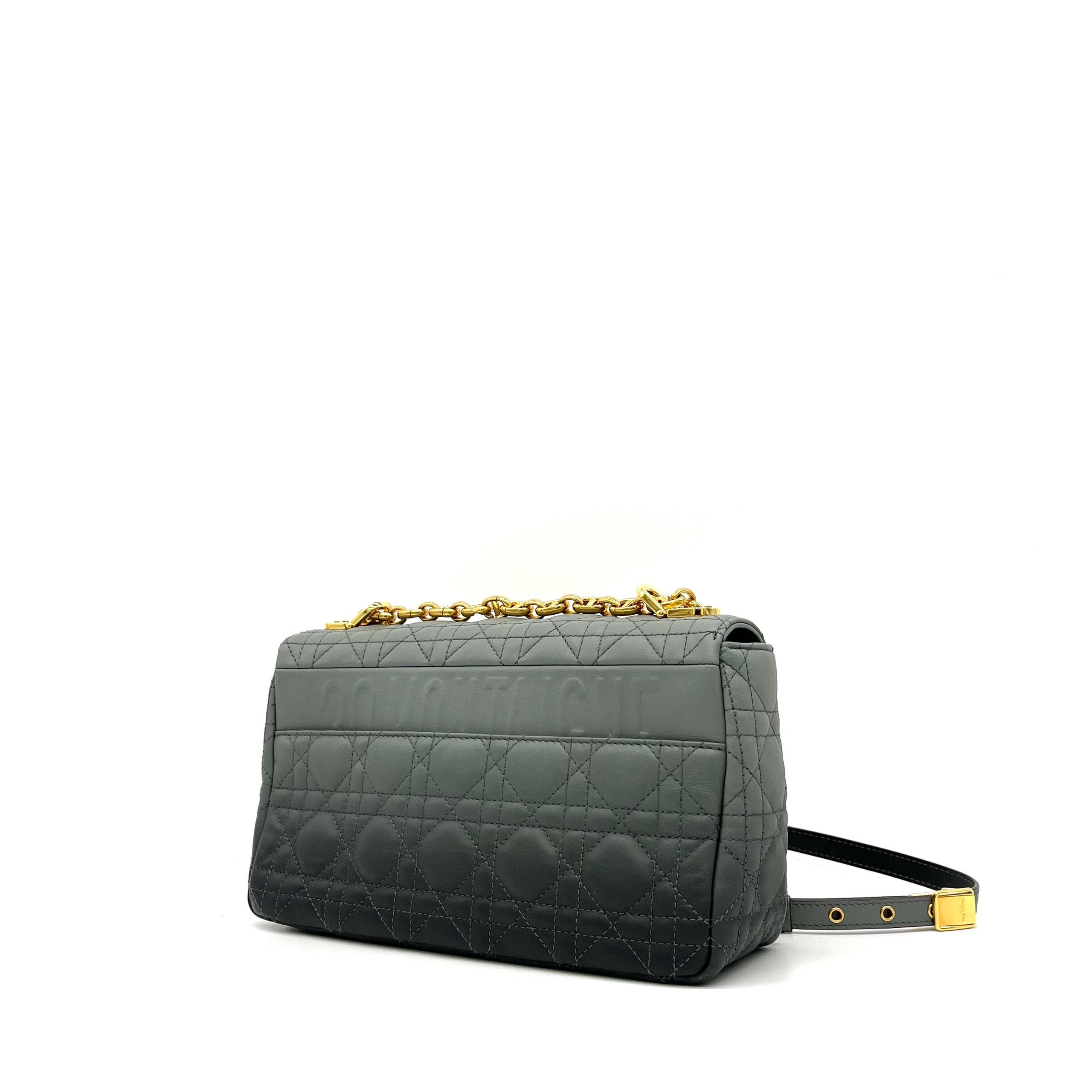 Christian Dior Lambskin Cannage Medium Caro Bag Grey Stone
