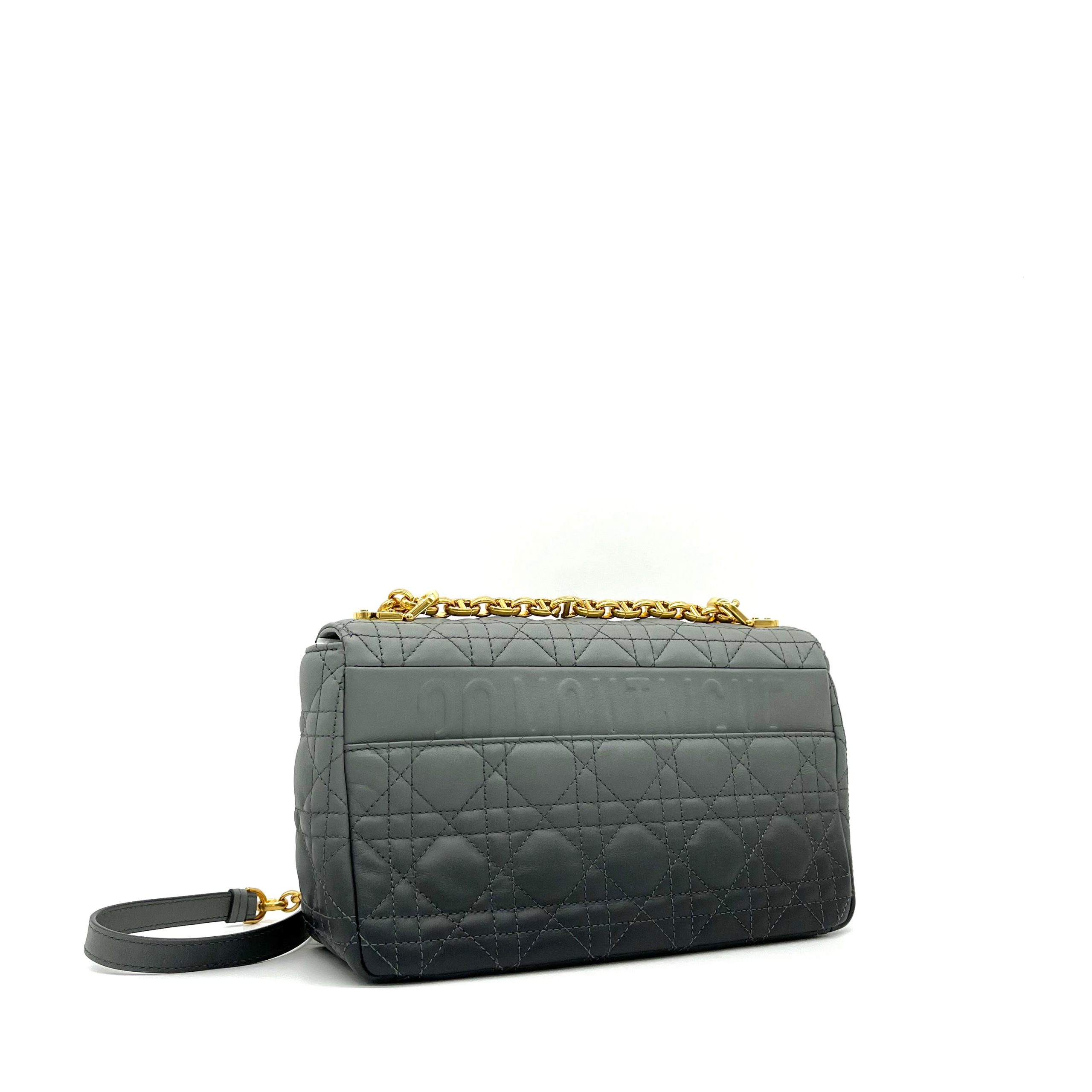 Christian Dior Lambskin Cannage Medium Caro Bag Grey Stone