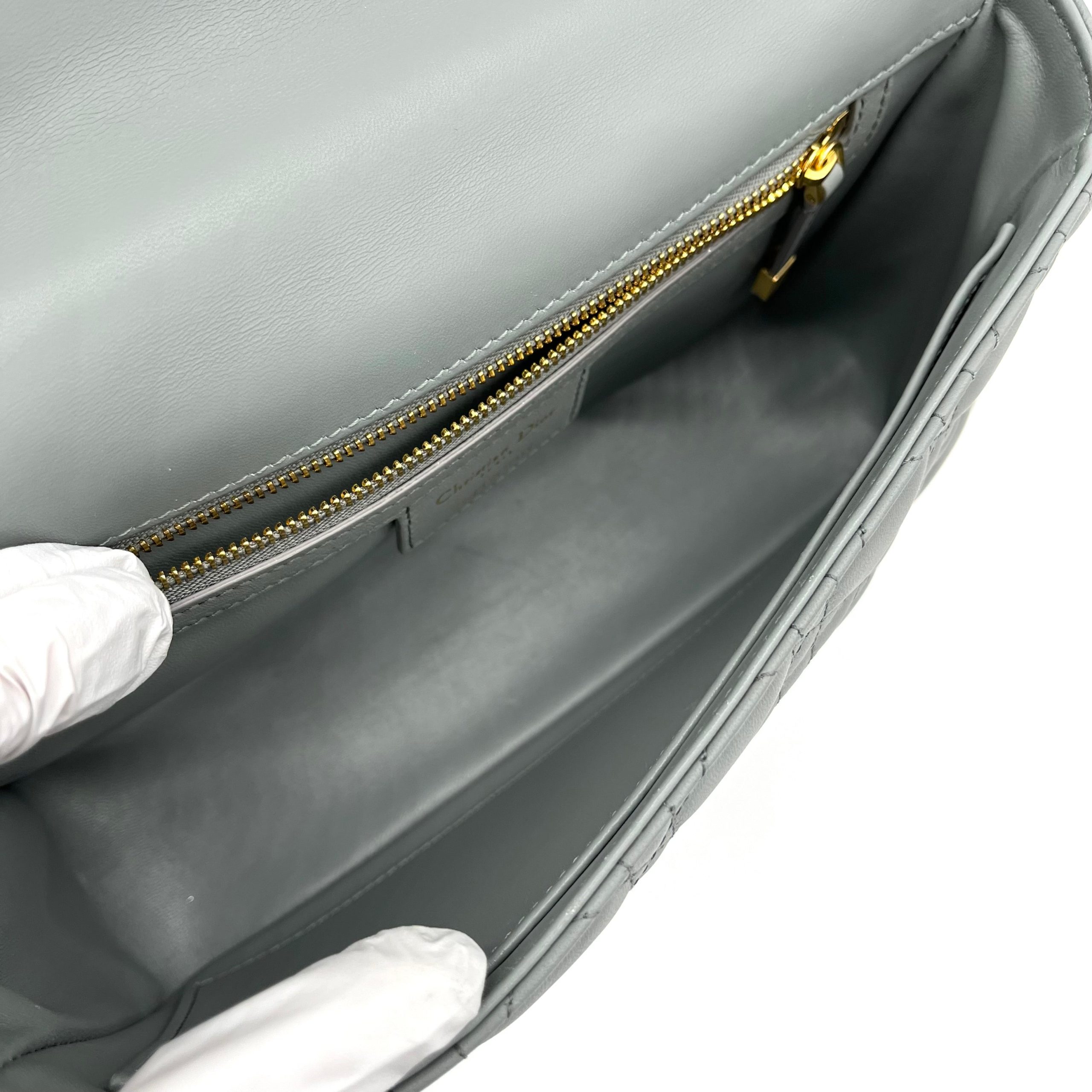 Christian Dior Lambskin Cannage Medium Caro Bag Grey Stone