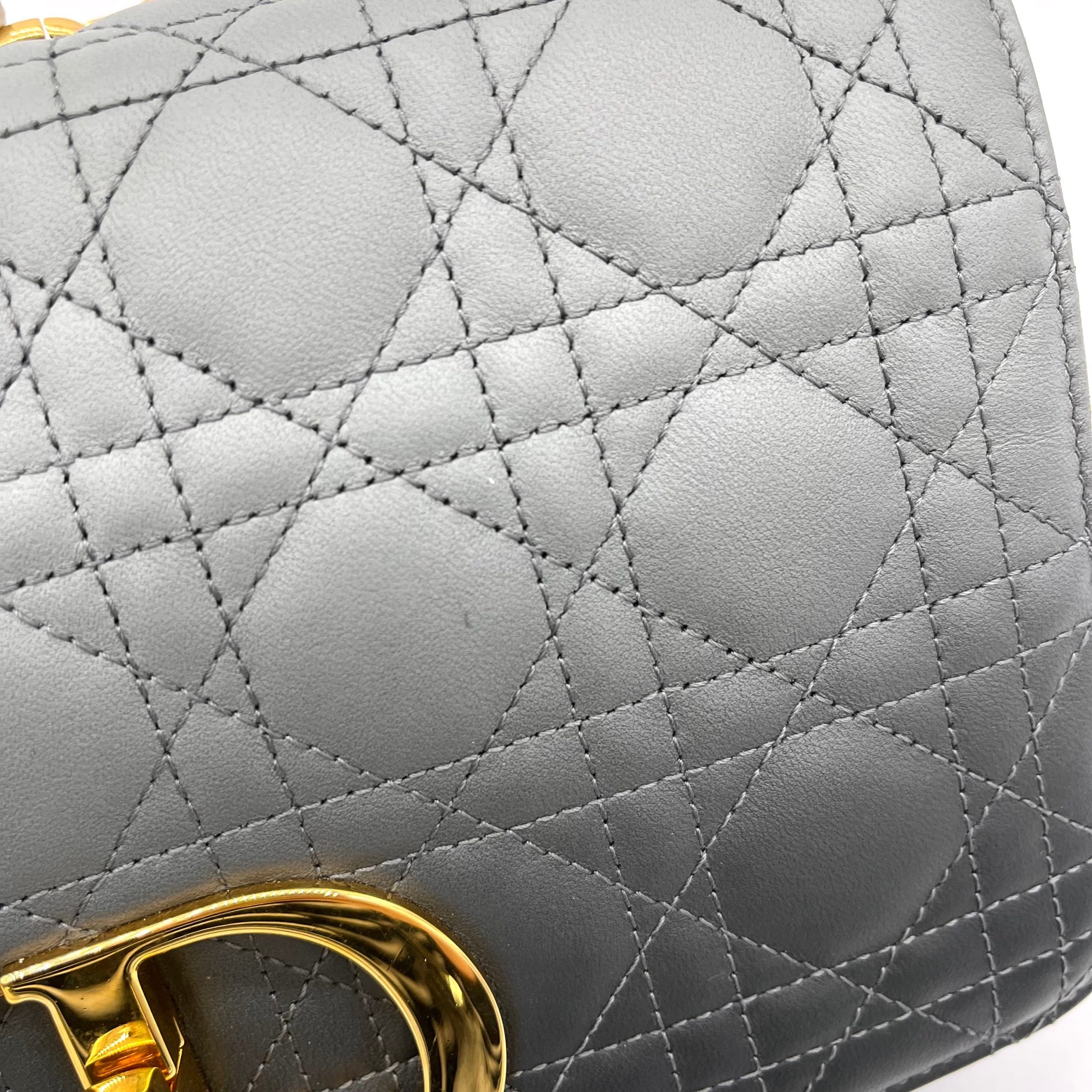 Christian Dior Lambskin Cannage Medium Caro Bag Grey Stone