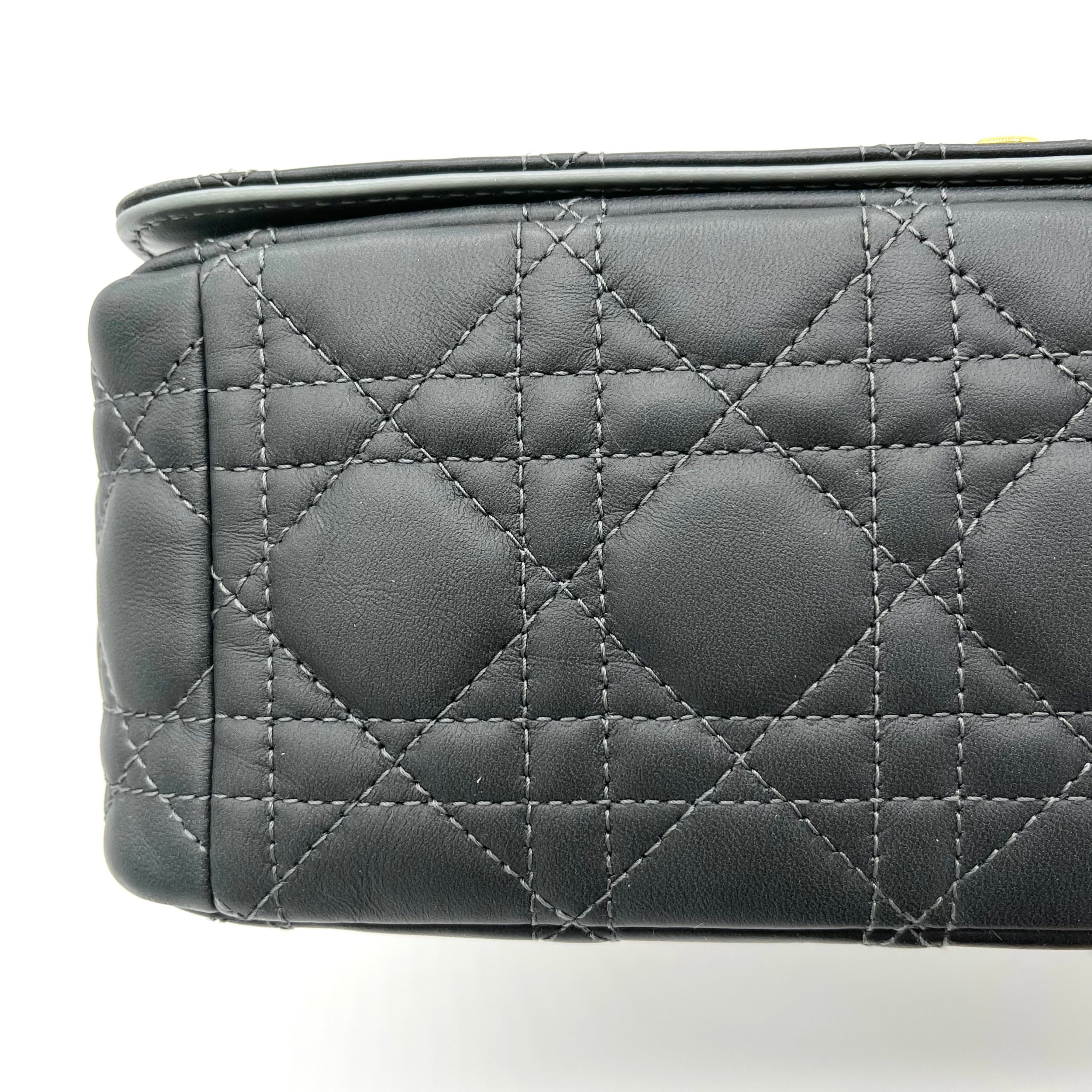 Christian Dior Lambskin Cannage Medium Caro Bag Grey Stone