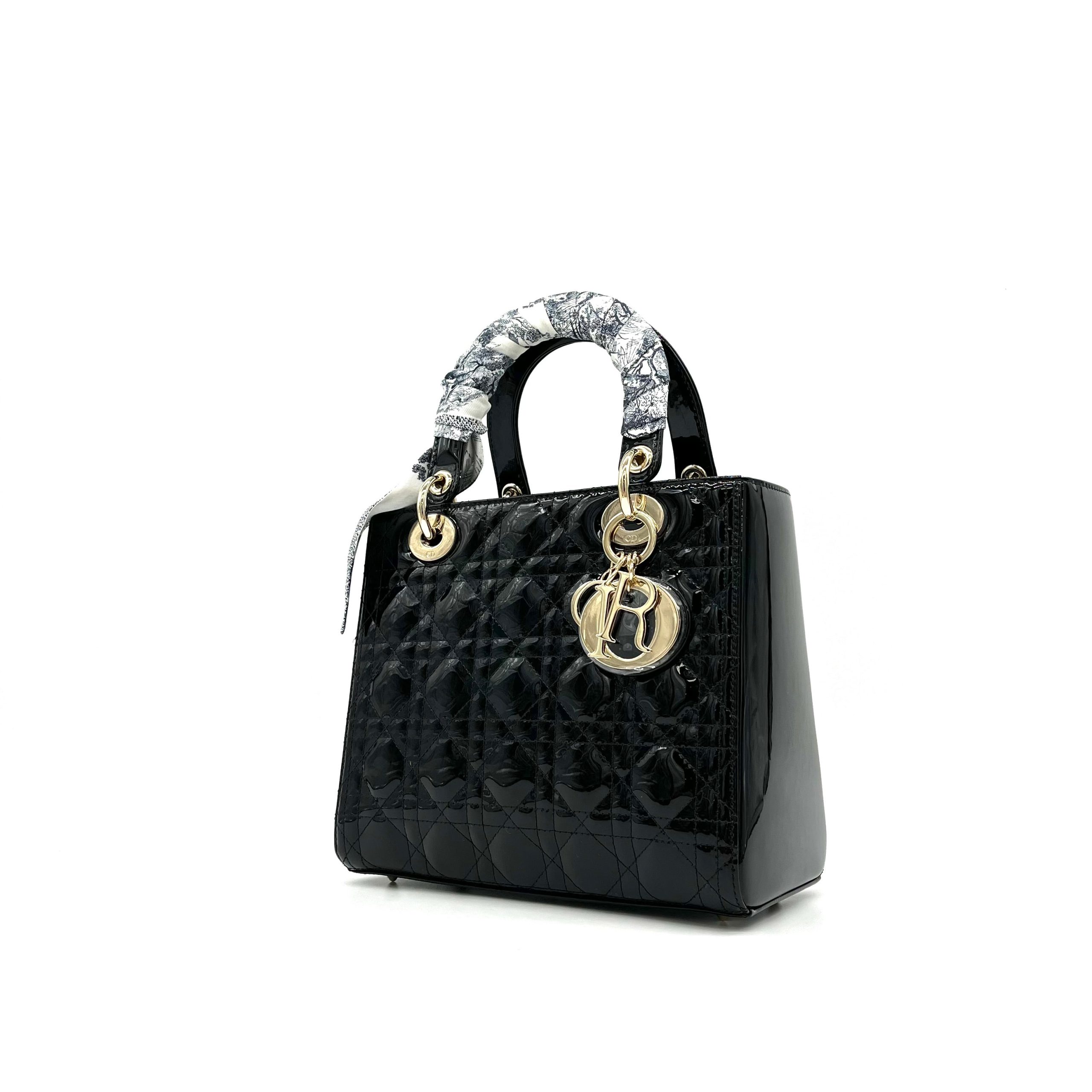 Christian Dior Patent Cannage Medium Lady Dior Black