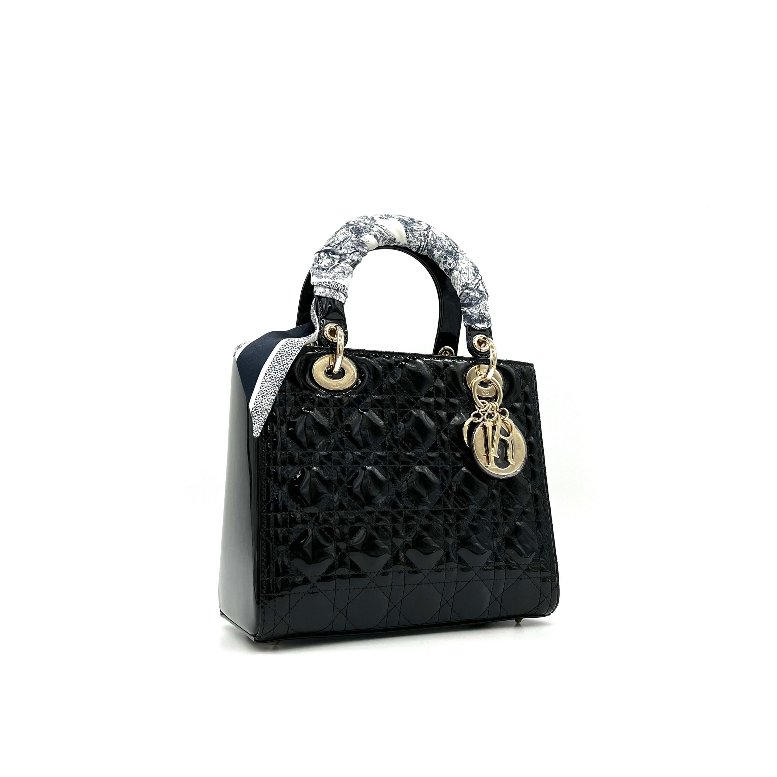 Christian Dior Patent Cannage Medium Lady Dior Black