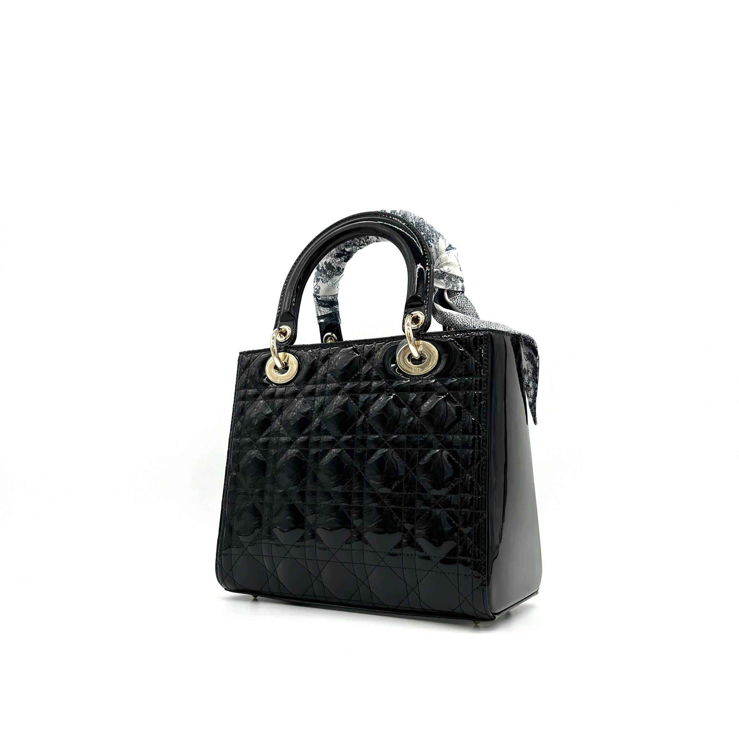 Christian Dior Patent Cannage Medium Lady Dior Black