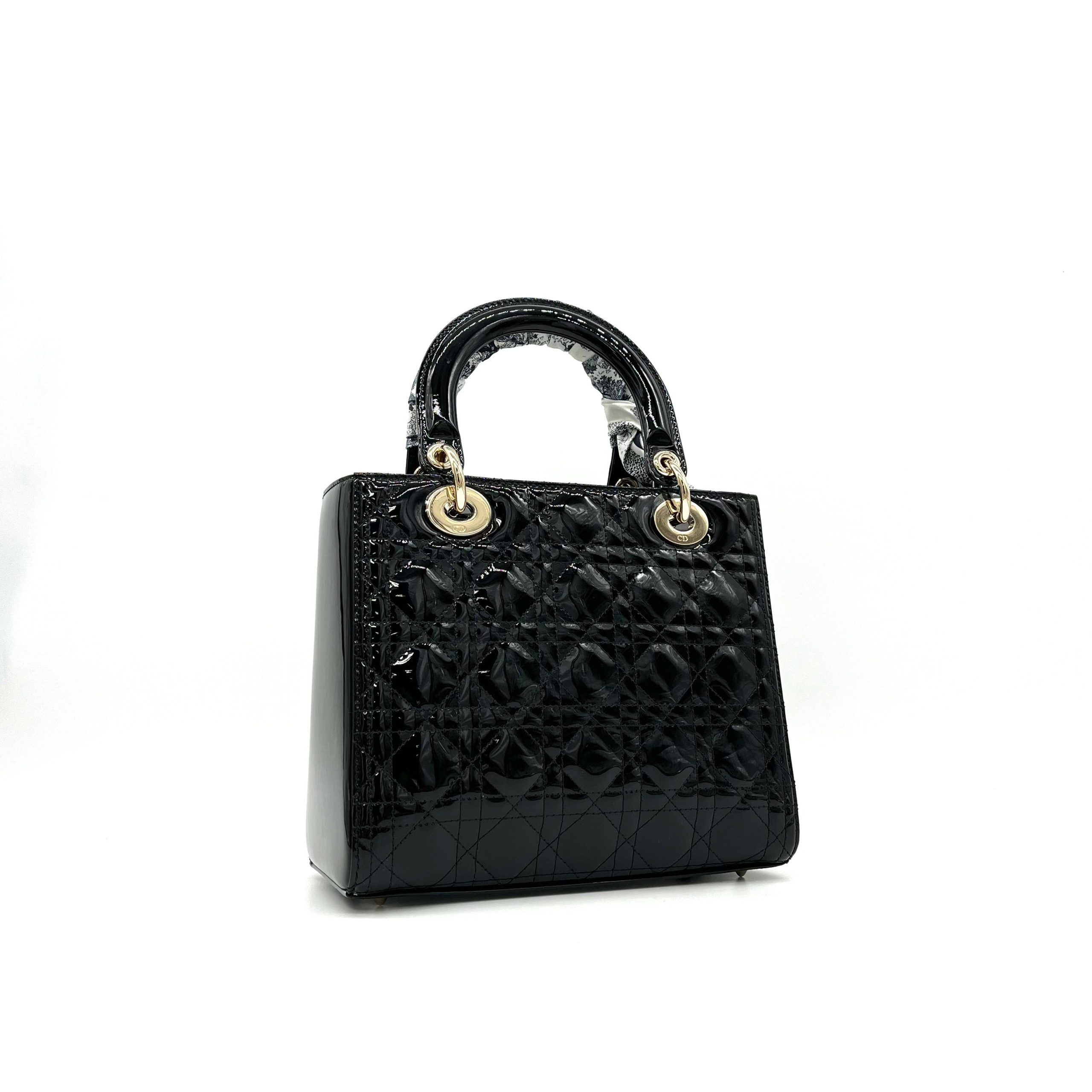 Christian Dior Patent Cannage Medium Lady Dior Black