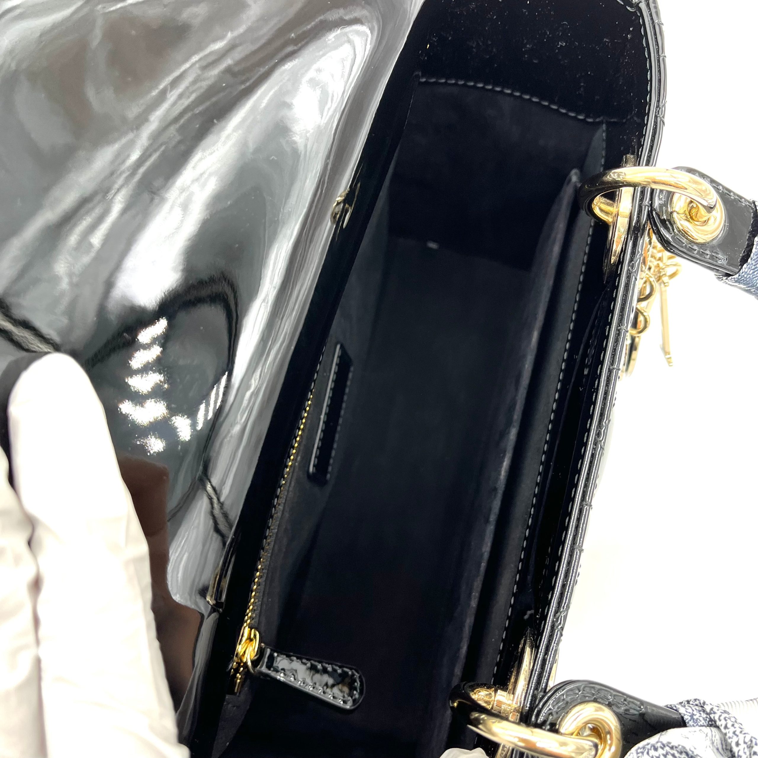 Christian Dior Patent Cannage Medium Lady Dior Black
