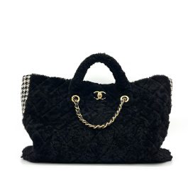 Chanel CC Chain Shopping Tote Quilted Shearling with Tweed Large 2020