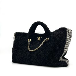 Chanel CC Chain Shopping Tote Quilted Shearling with Tweed Large 2020