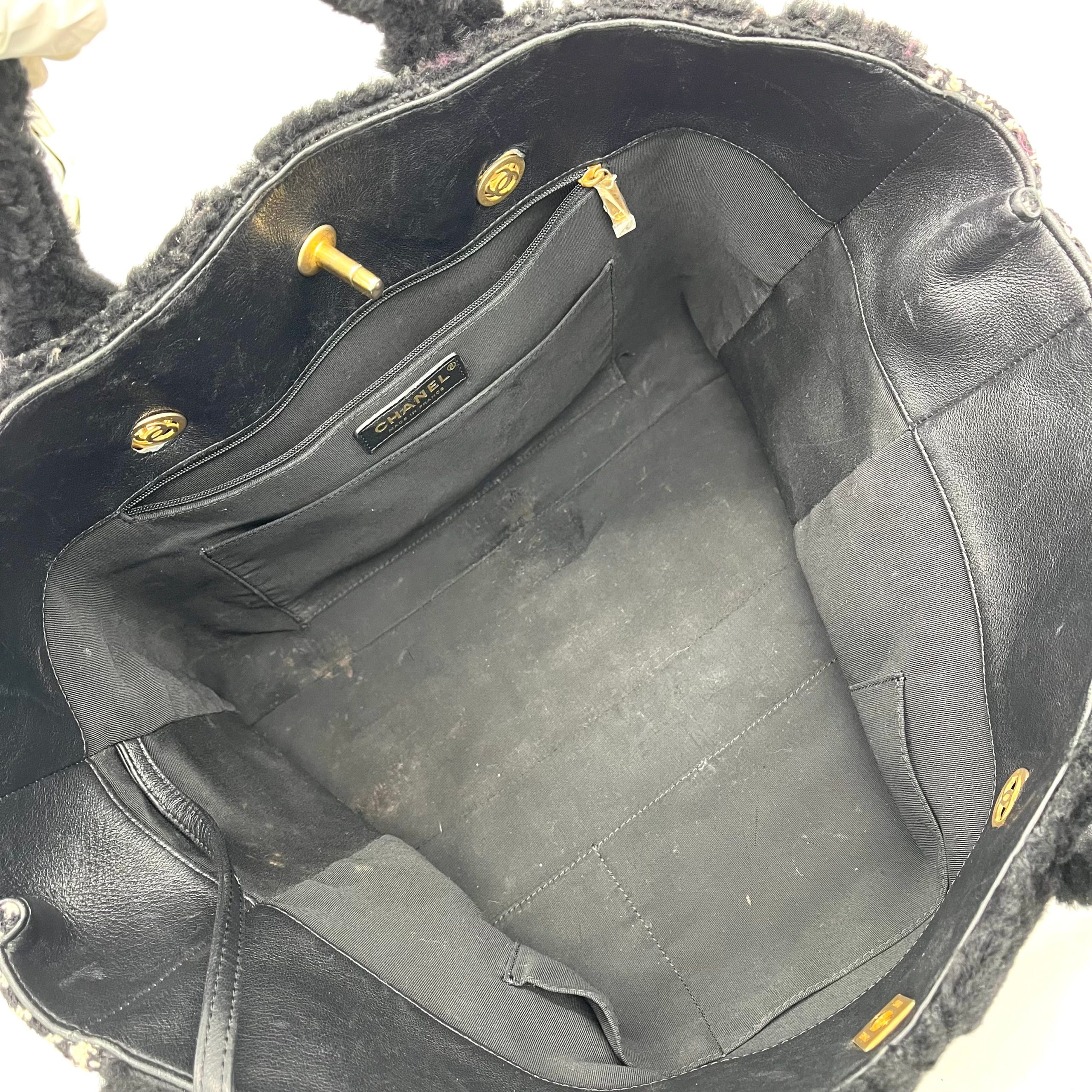 Chanel CC Chain Shopping Tote Quilted Shearling with Tweed Large 2020