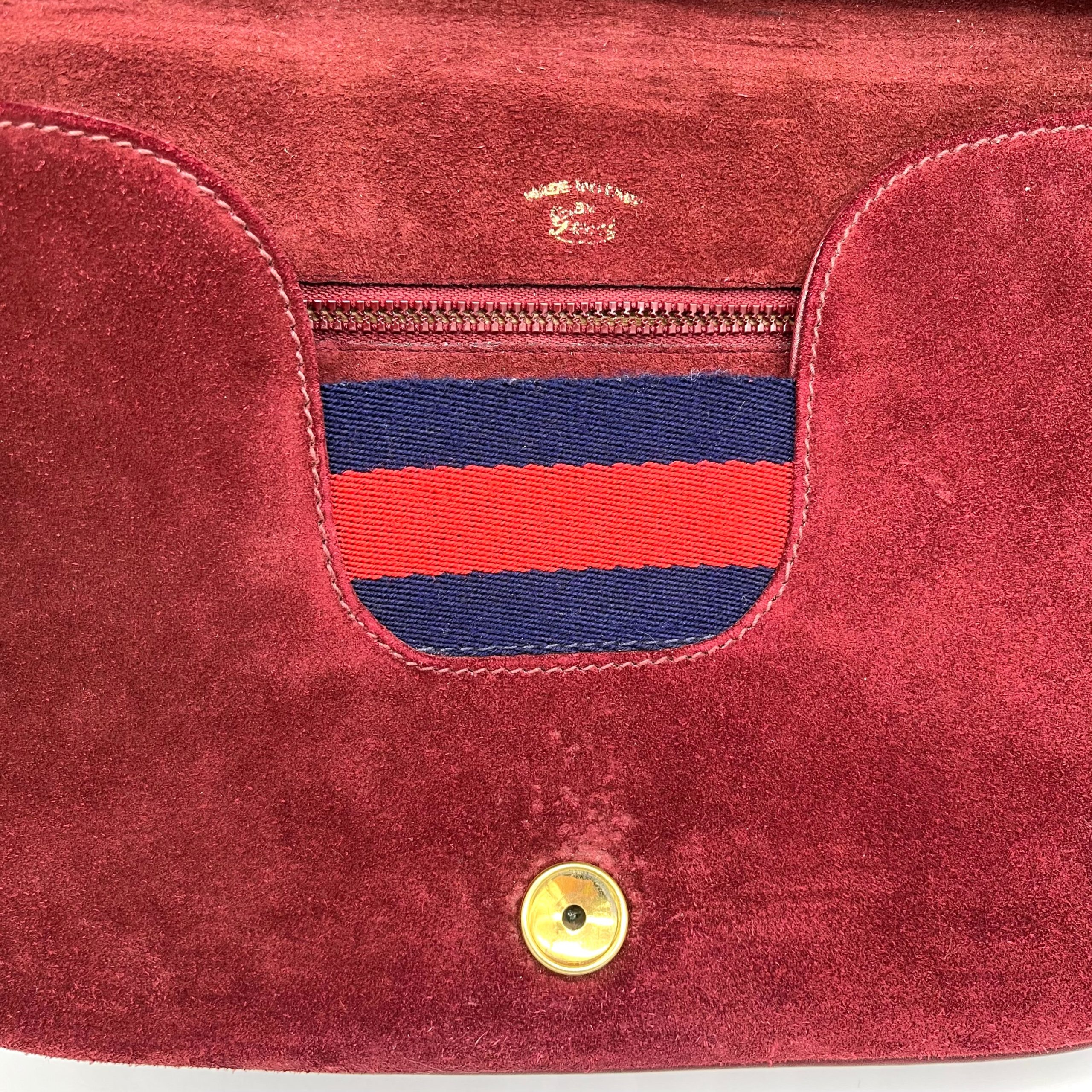 GUCCI Red GG Logo Shoulder Bag suede Vintage