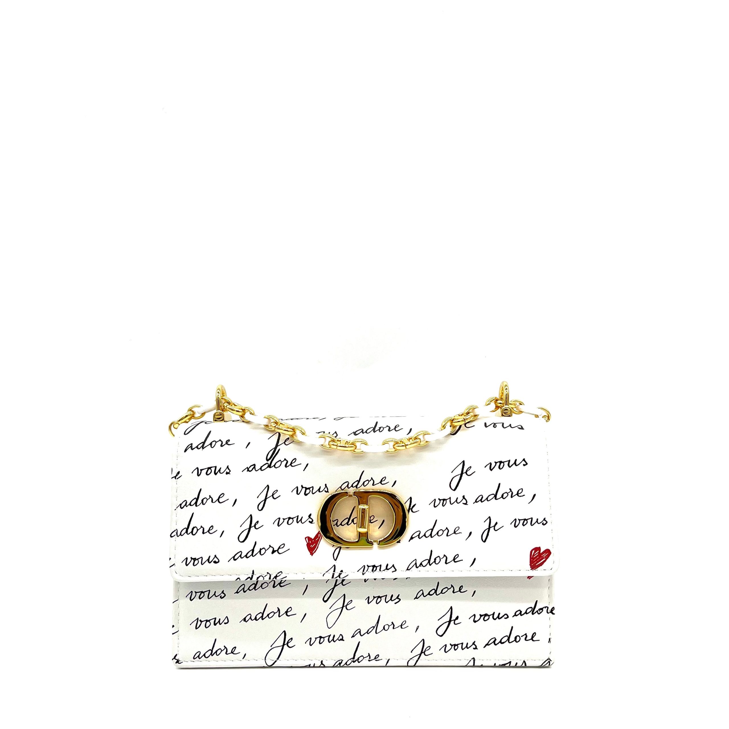 Dior amour Miss Caro Mini Bag White Calfskin with Black and Red Je Vous Adore Print