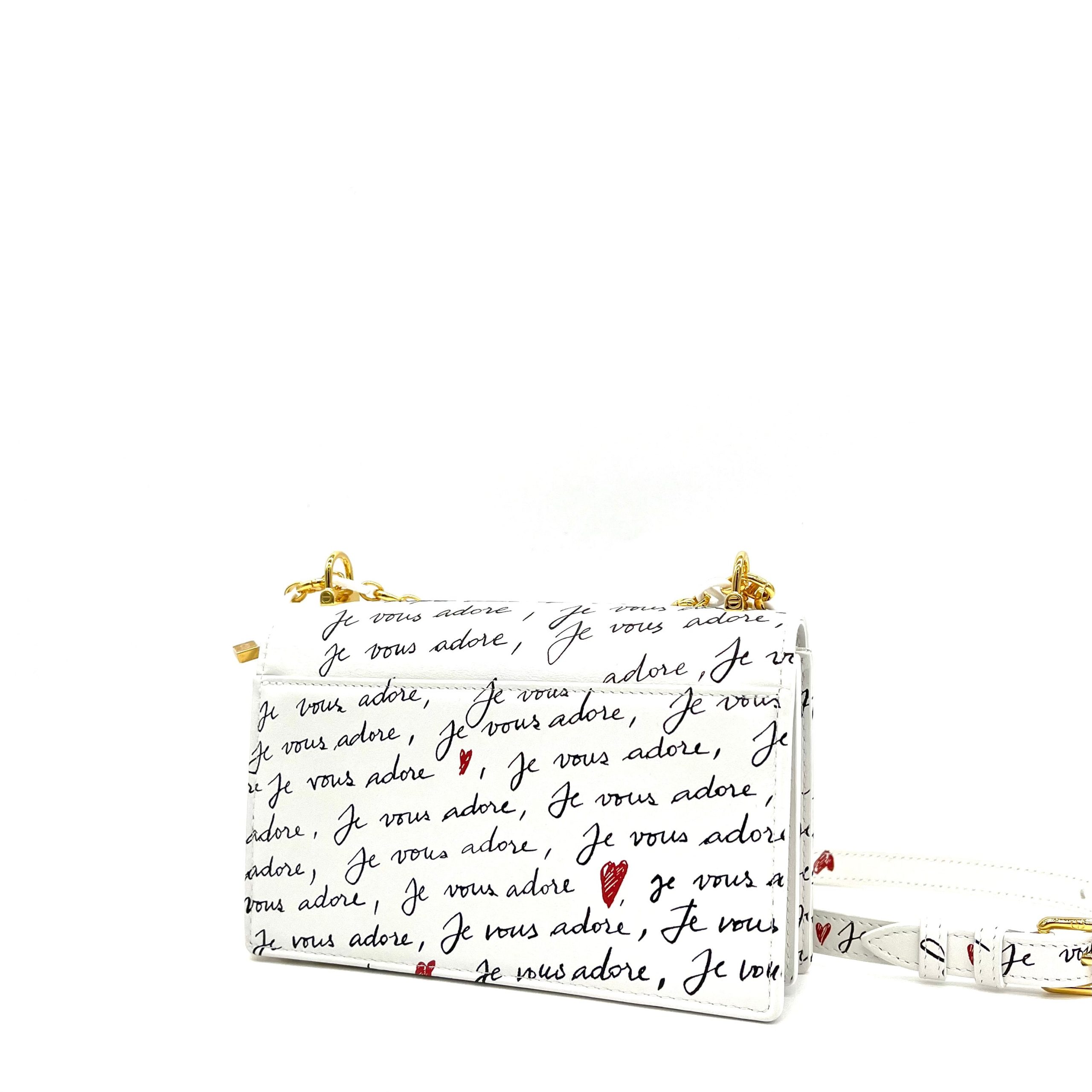 Dior amour Miss Caro Mini Bag White Calfskin with Black and Red Je Vous Adore Print