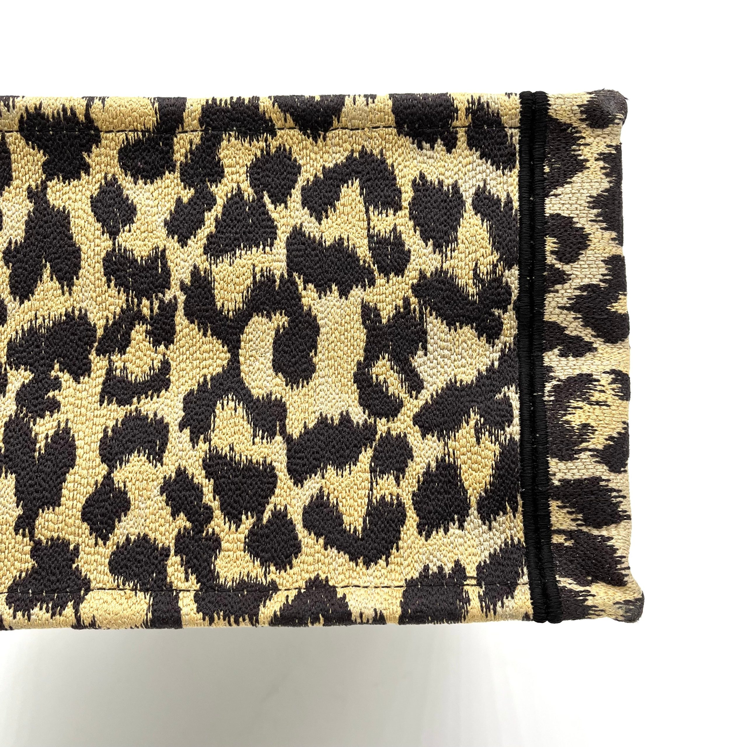 Christian Dior Canvas Mizza Embroidered Small Leopard Book Tote Beige