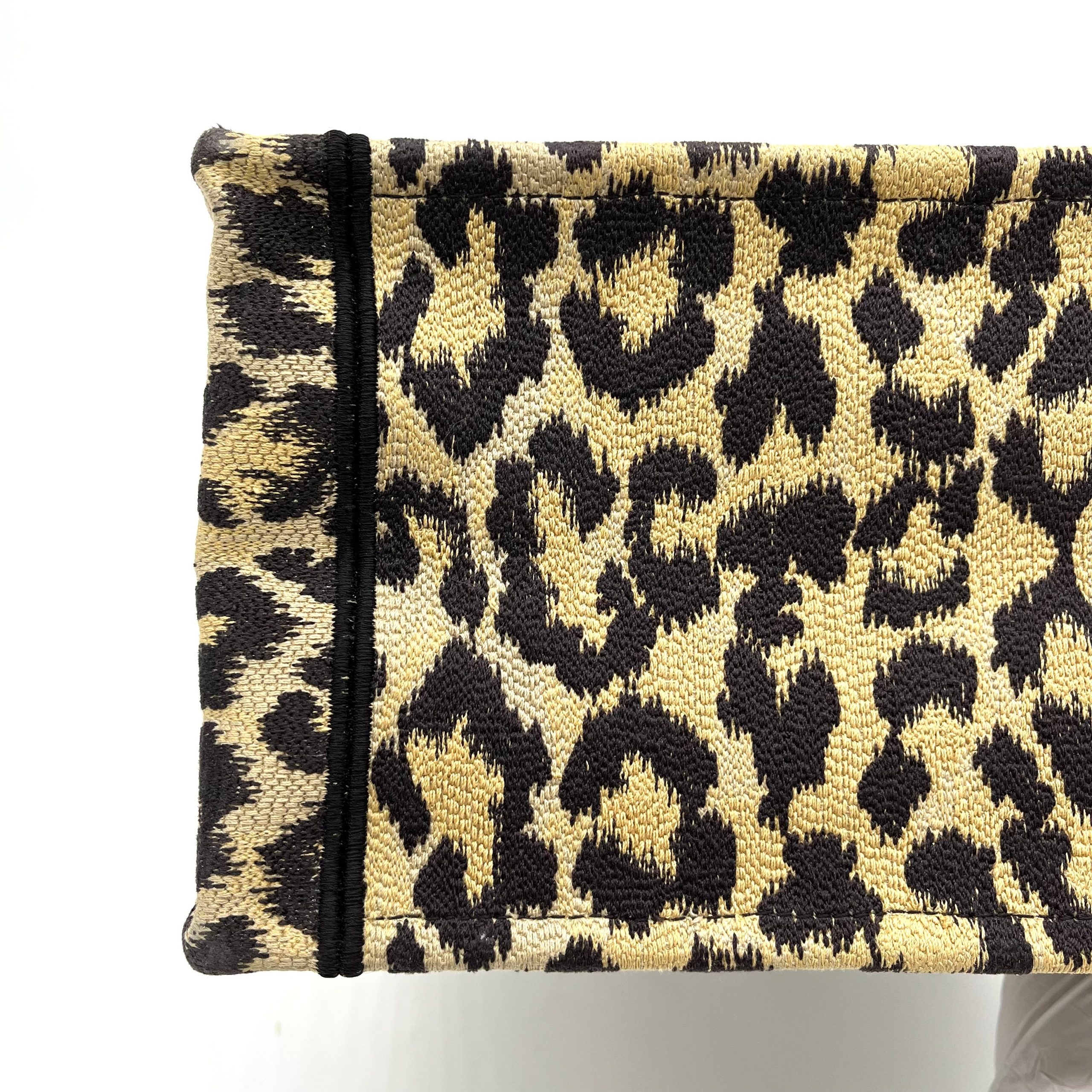 Christian Dior Canvas Mizza Embroidered Small Leopard Book Tote Beige