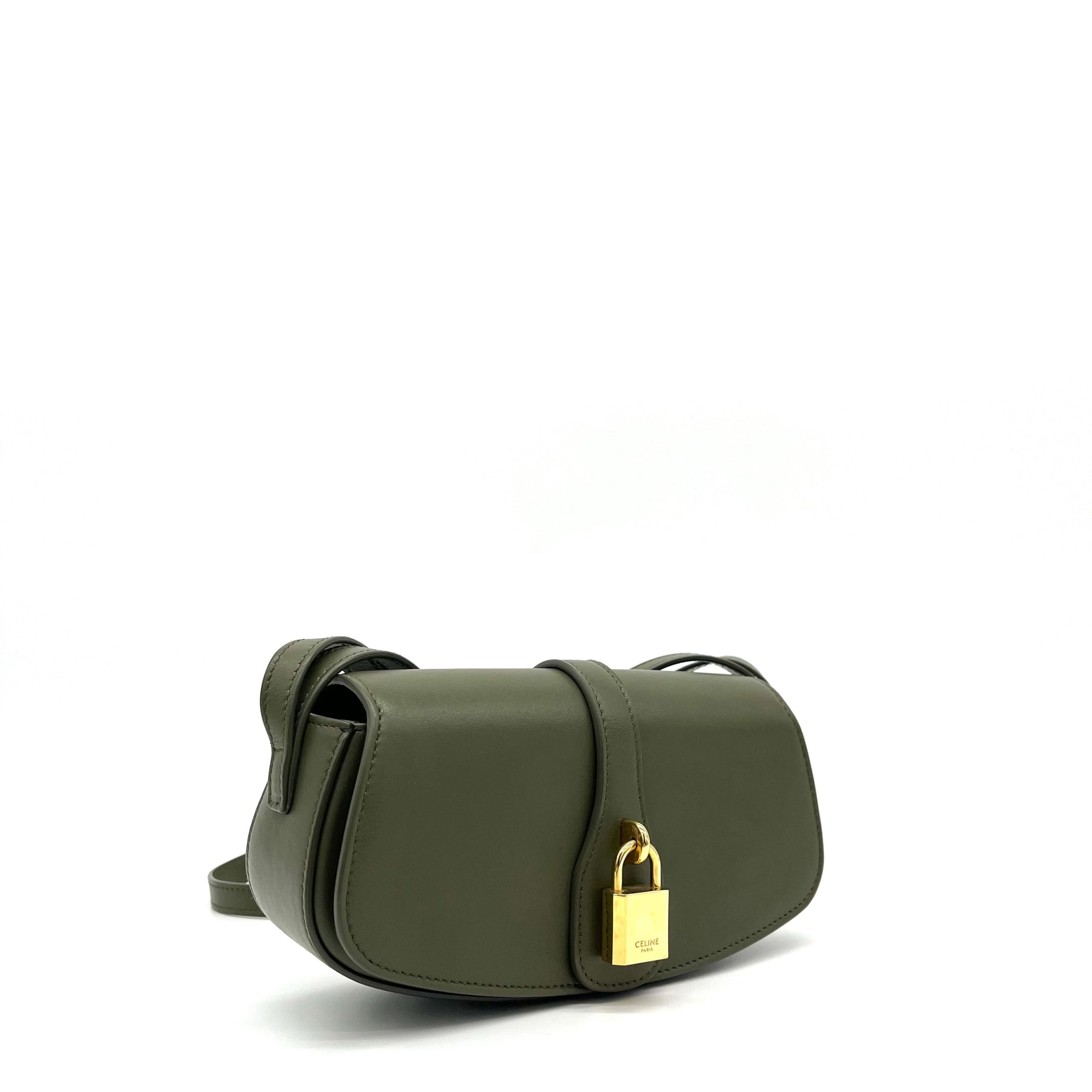 Celine Smooth Calfskin Tabou Clutch On Strap Olive
